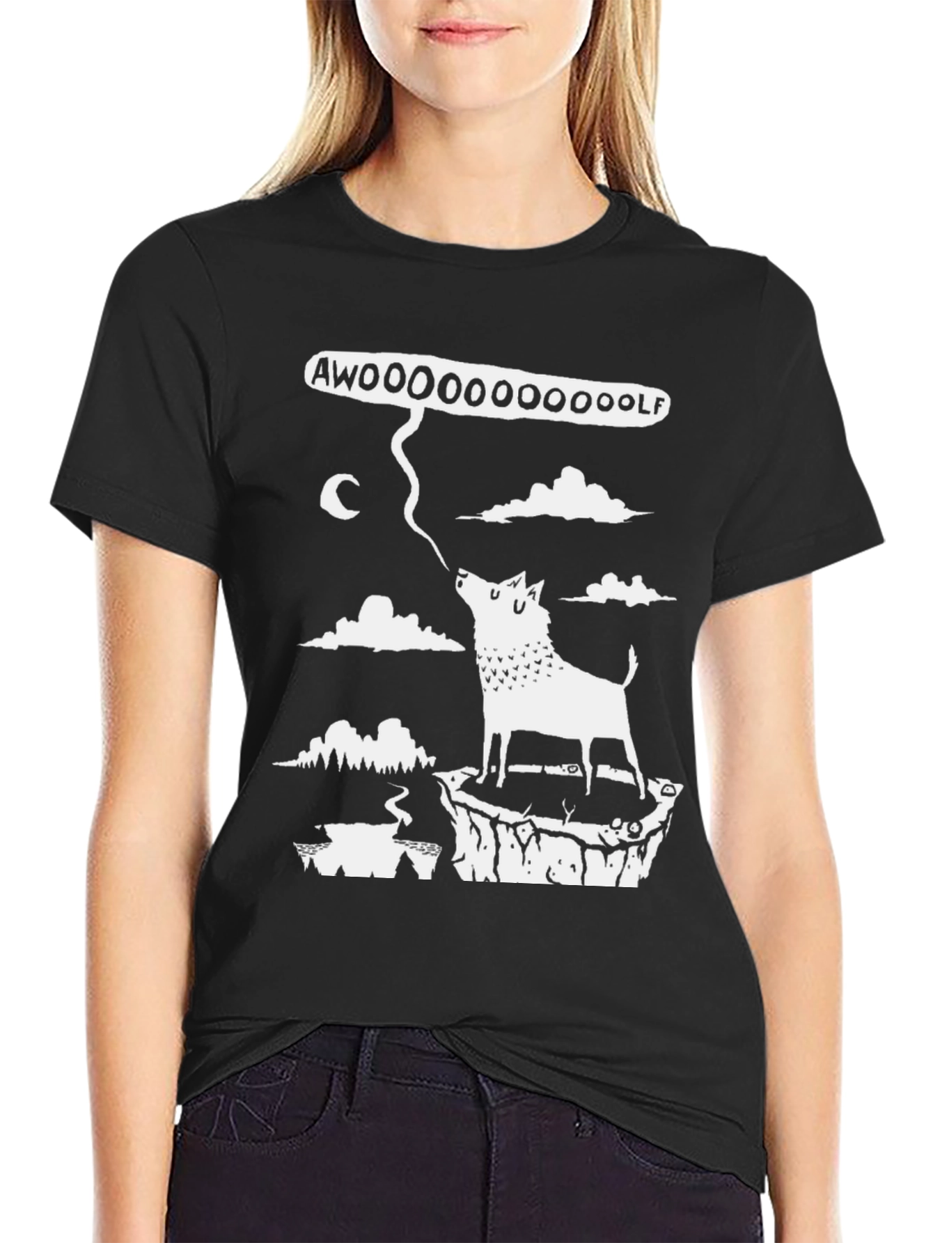 AWOOOOO WOLF Graphic Tee - Black Cotton T-Shirt