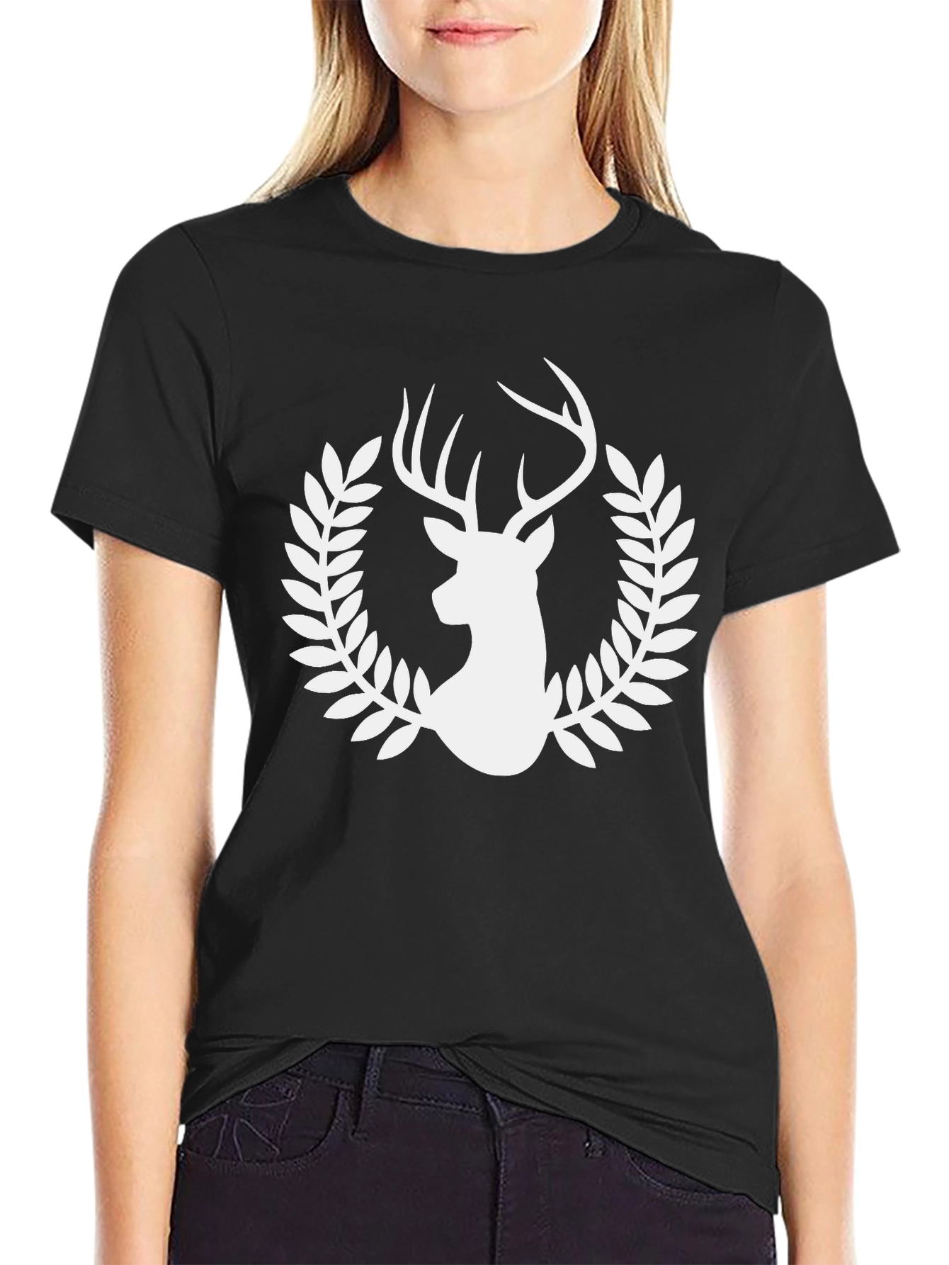 Deer Laurel Wreath Graphic T-Shirt