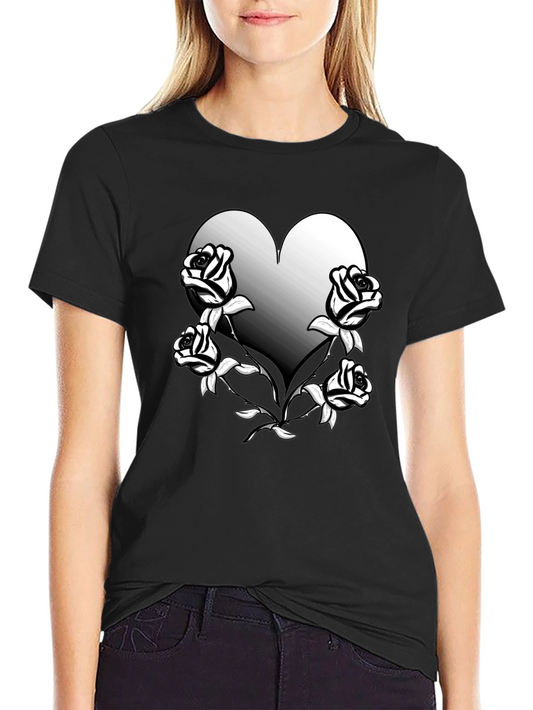 Heart & Roses Graphic Tee - Black Unisex Shirt