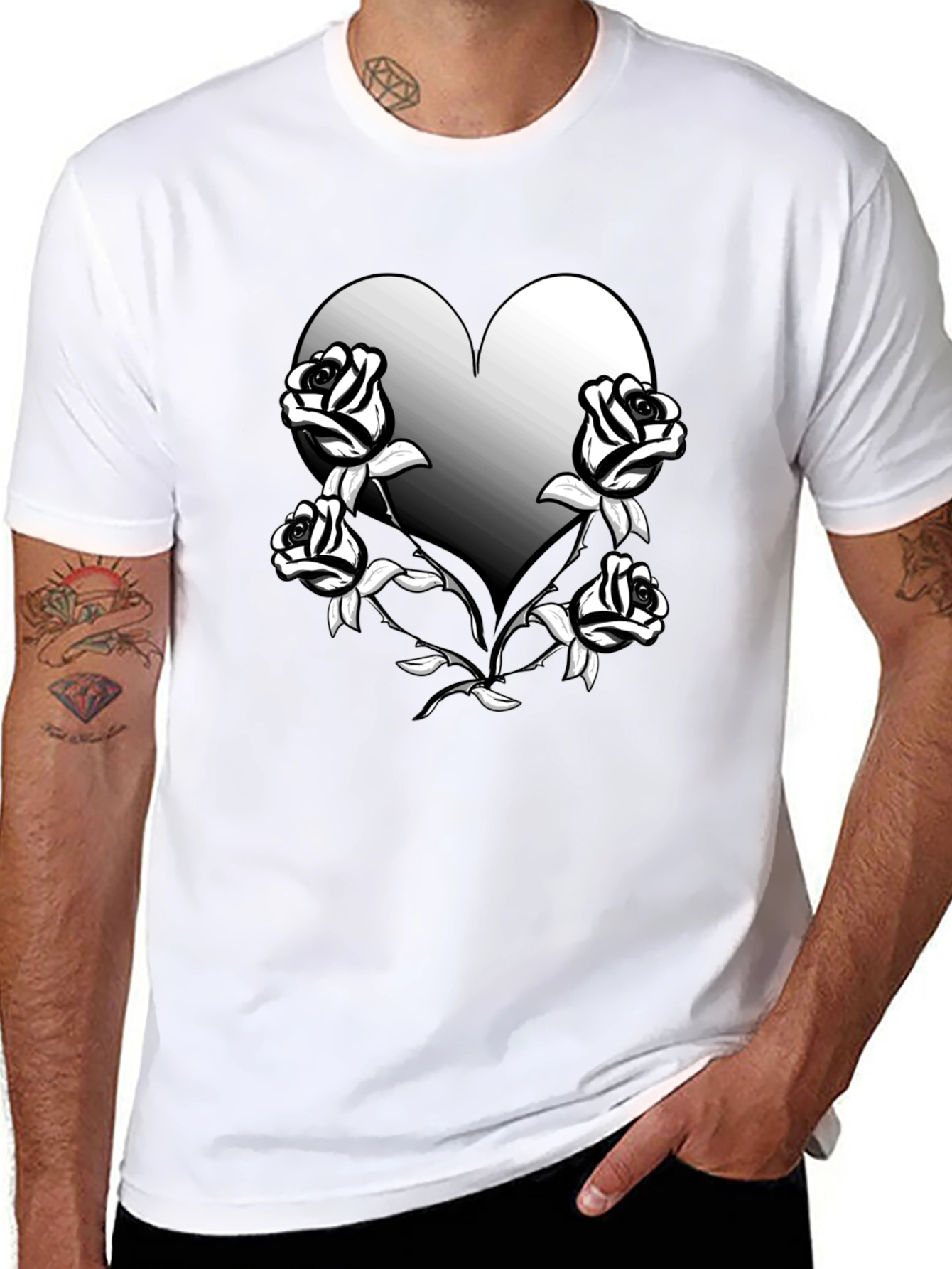 Heart & Roses Graphic Tee - Black Unisex Shirt