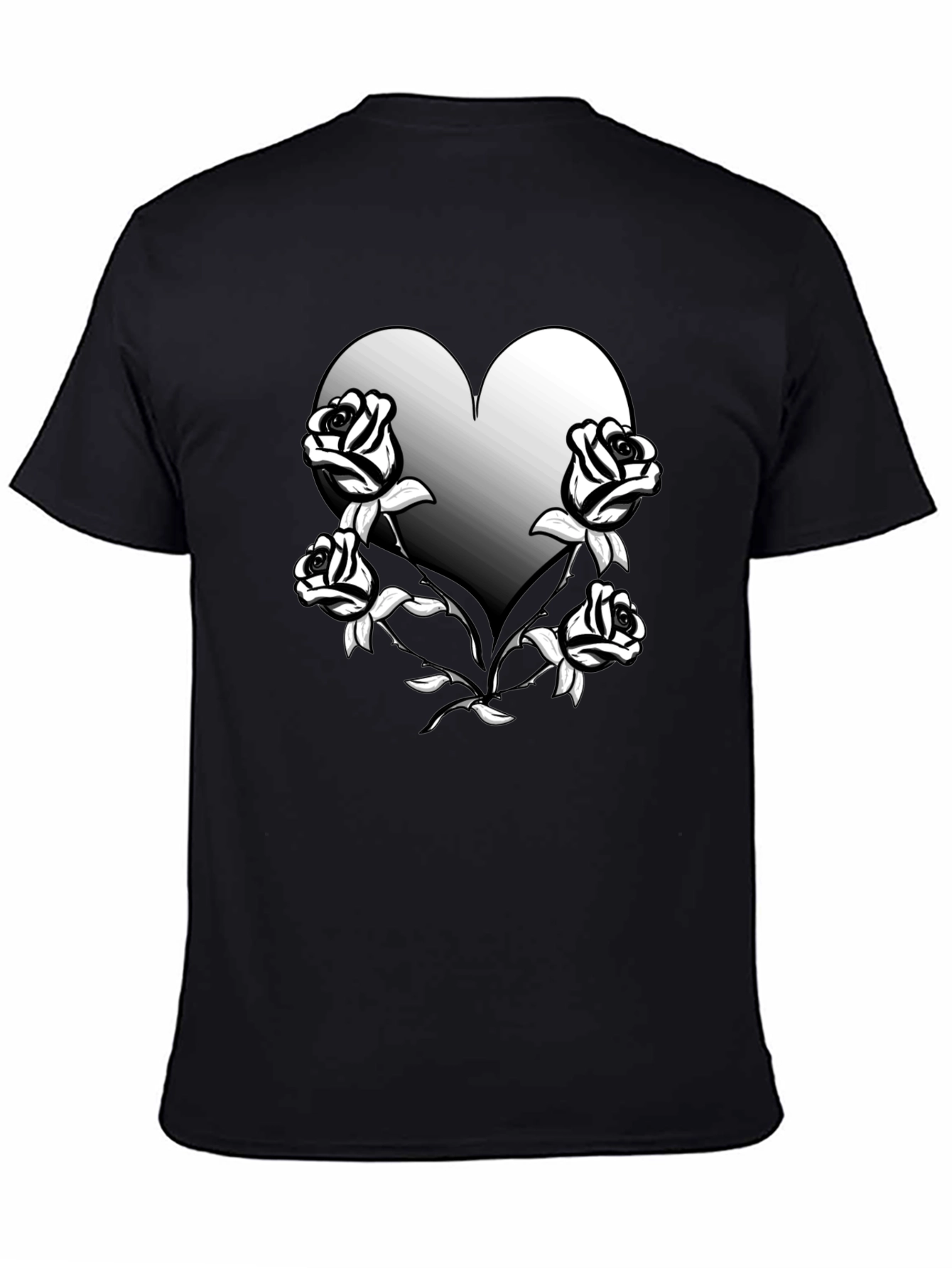 Heart & Roses Graphic Tee - Black Unisex Shirt