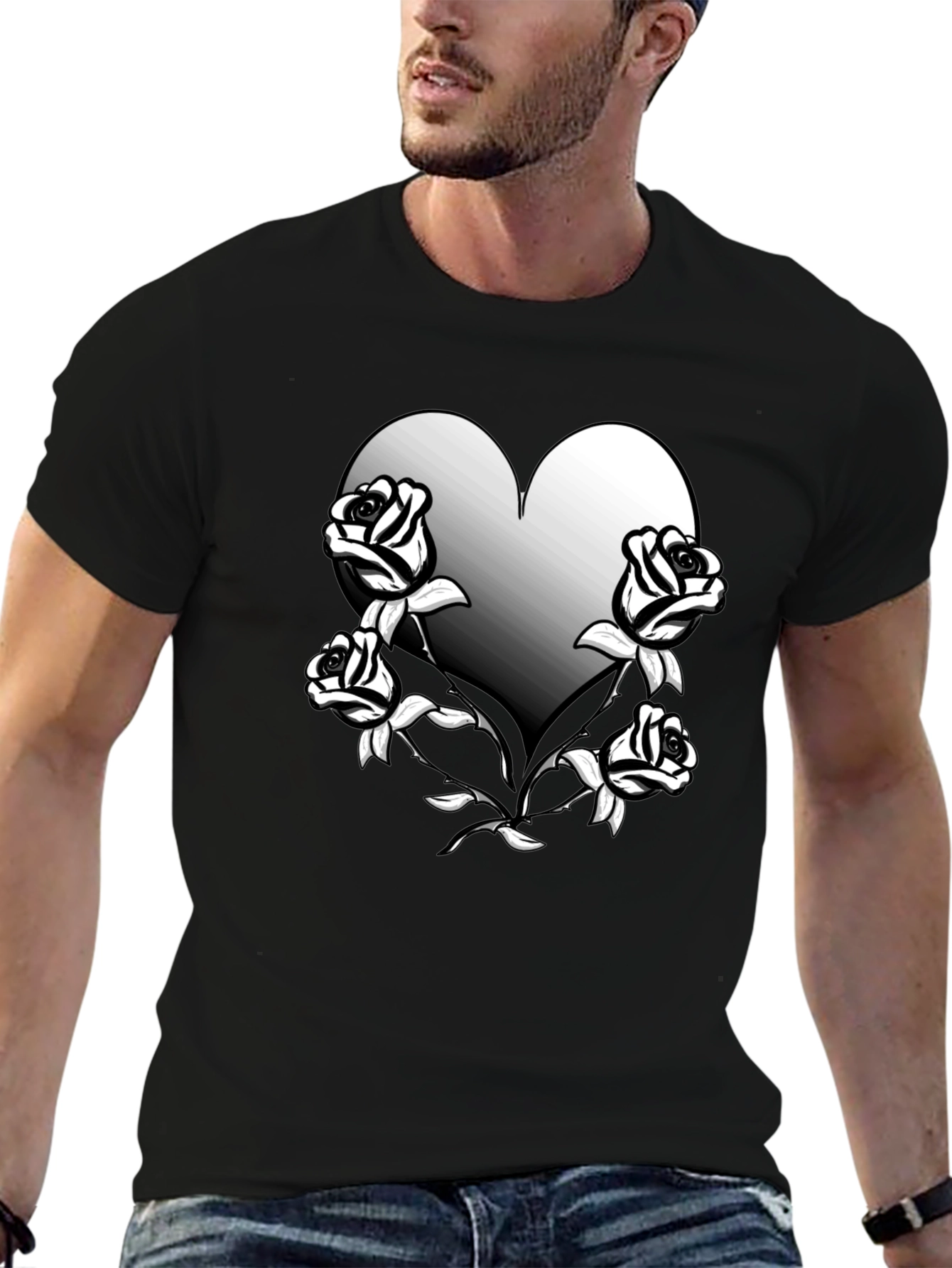 Heart & Roses Graphic Tee - Black Unisex Shirt