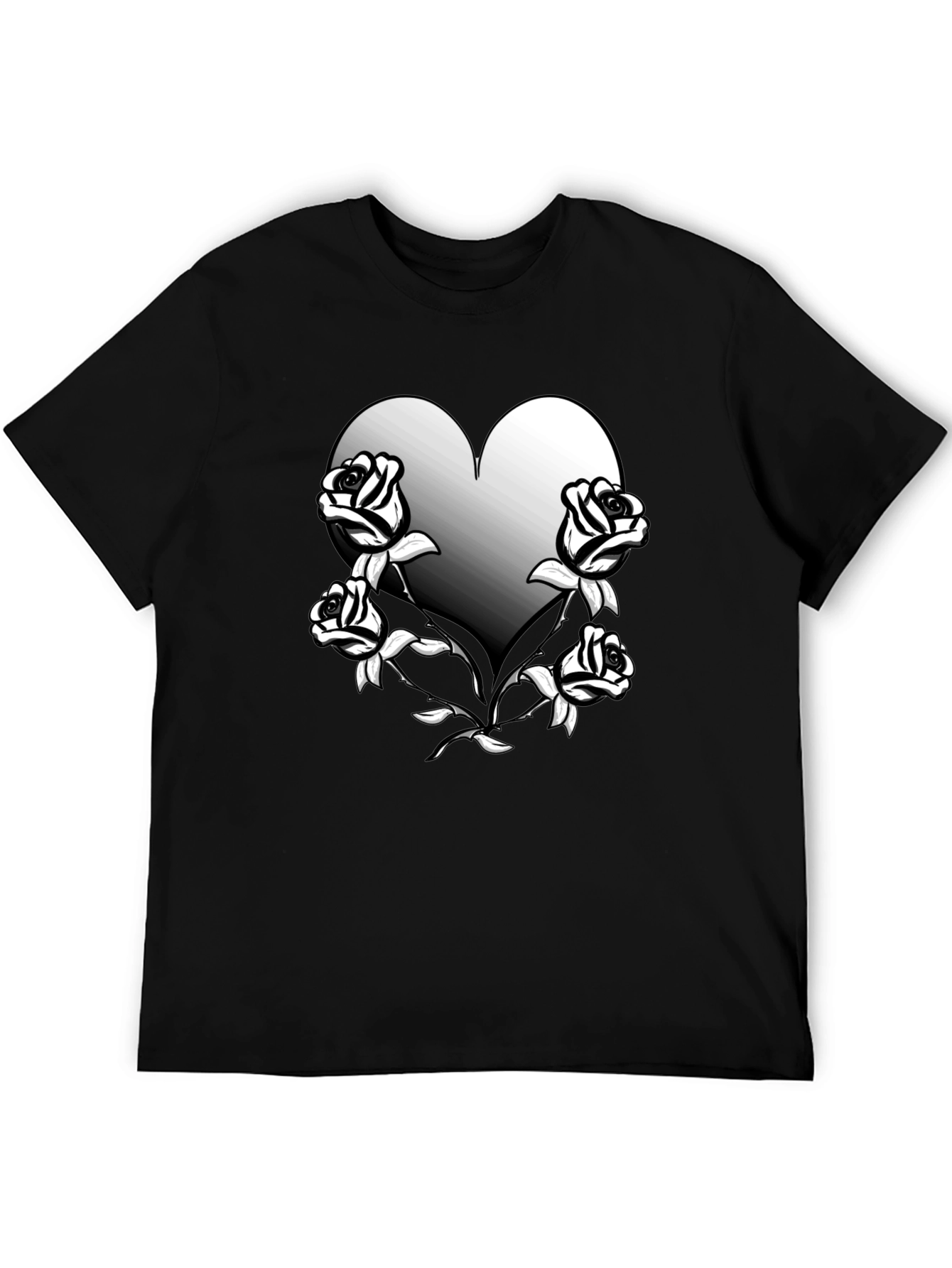 Heart & Roses Graphic Tee - Black Unisex Shirt