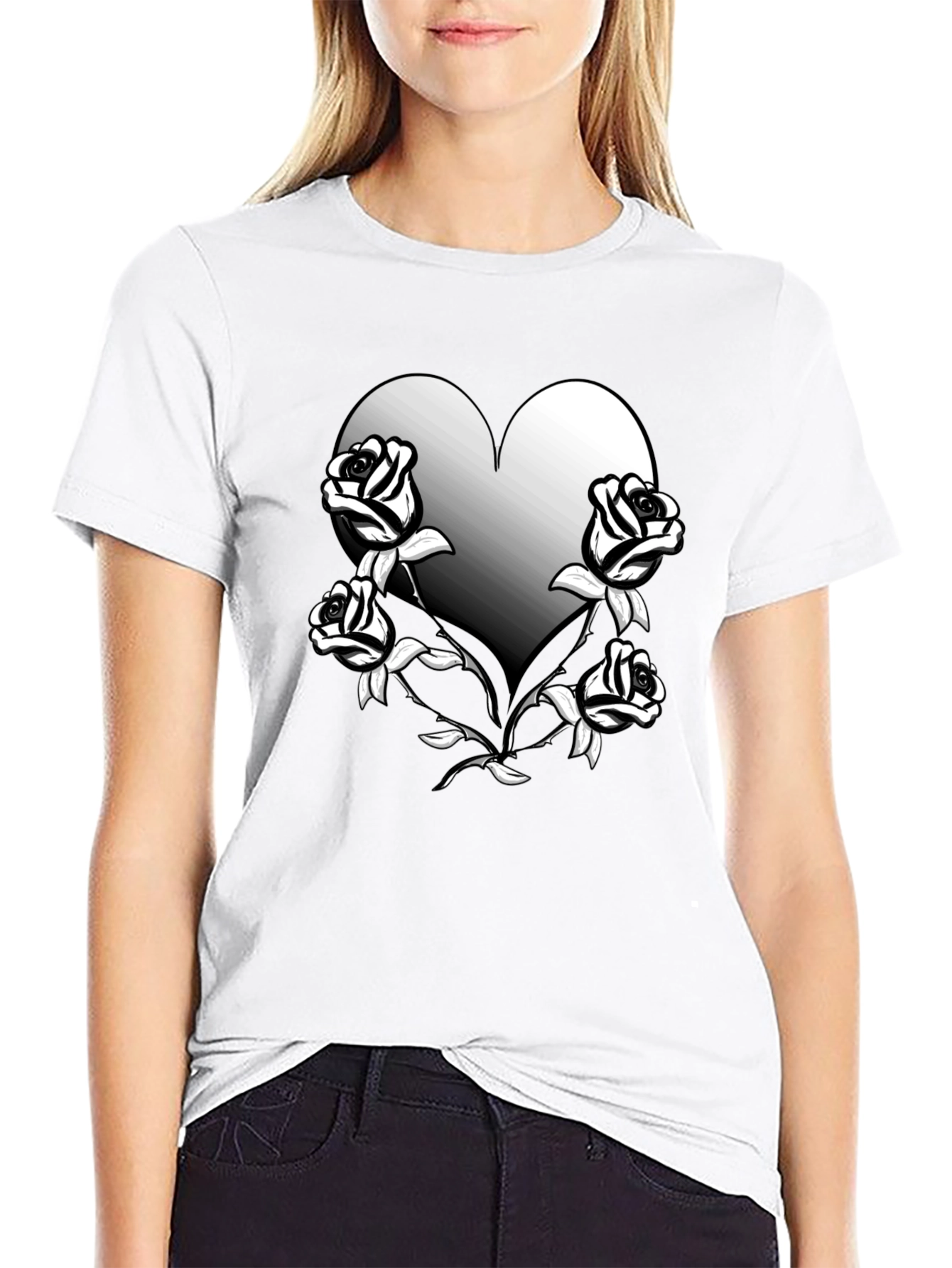 Heart & Roses Graphic Tee - Black Unisex Shirt