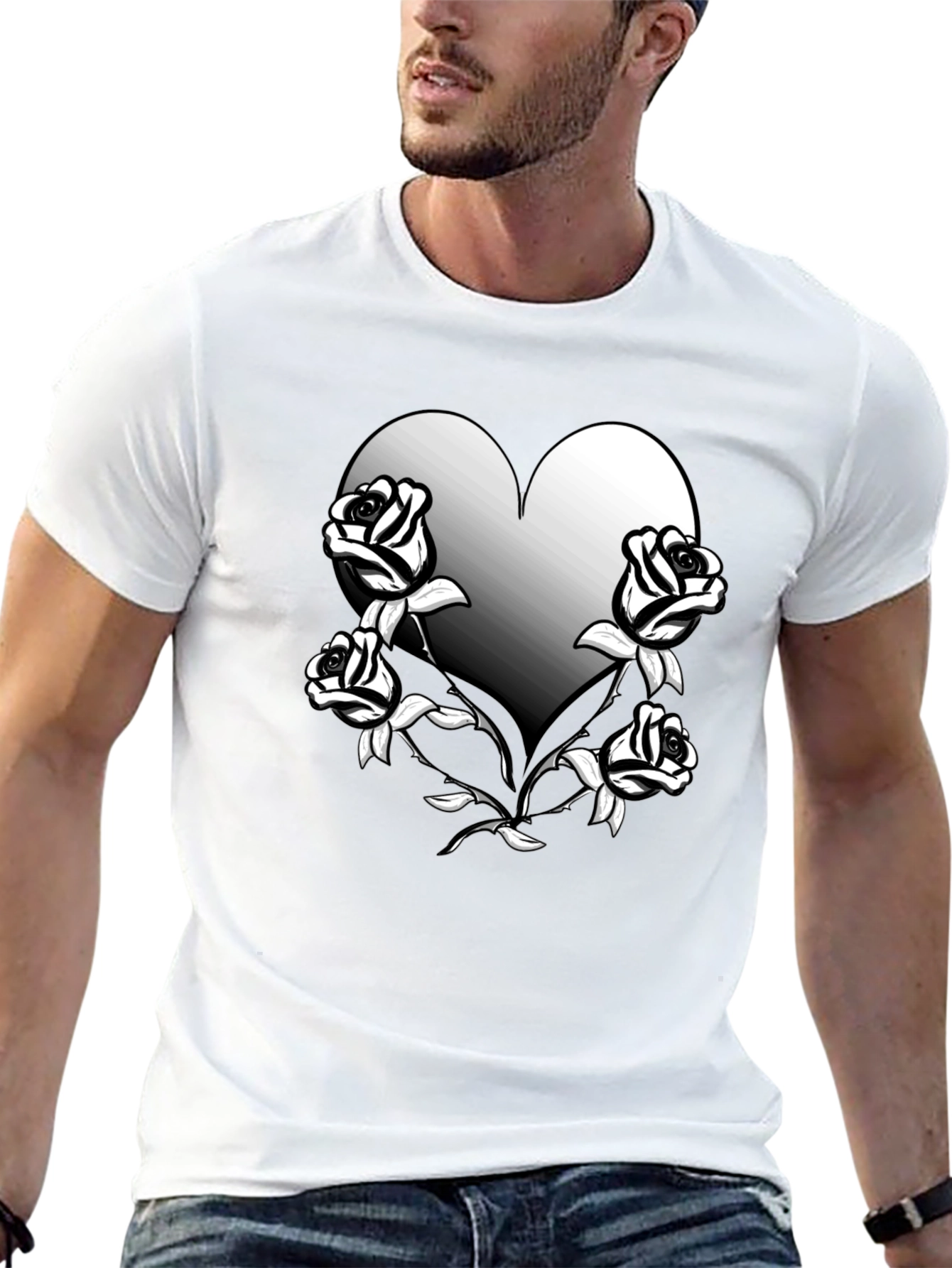 Heart & Roses Graphic Tee - Black Unisex Shirt