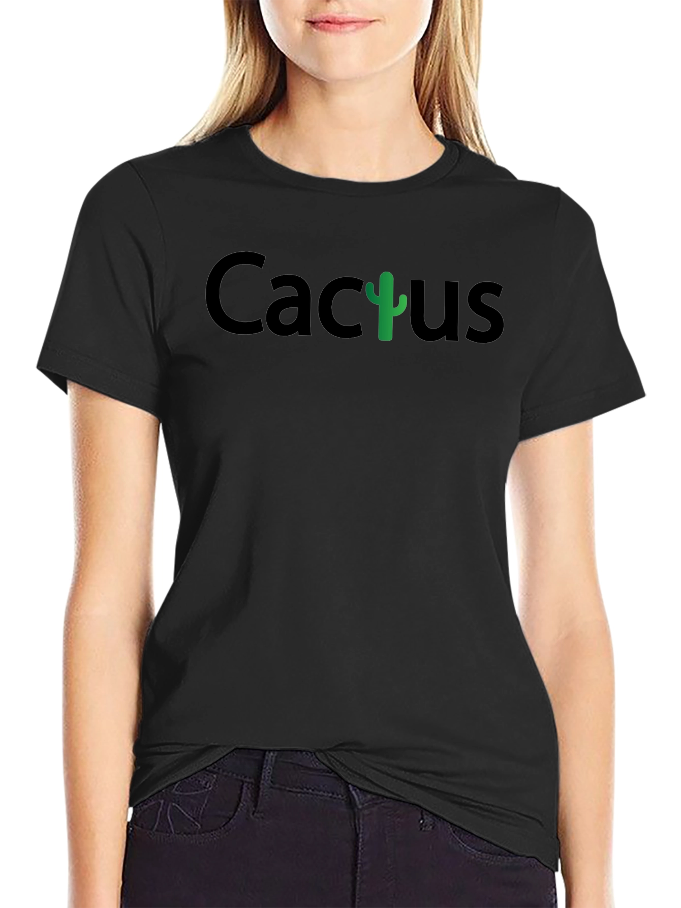 Cactus Graphic Print Black Crew Neck T-Shirt
