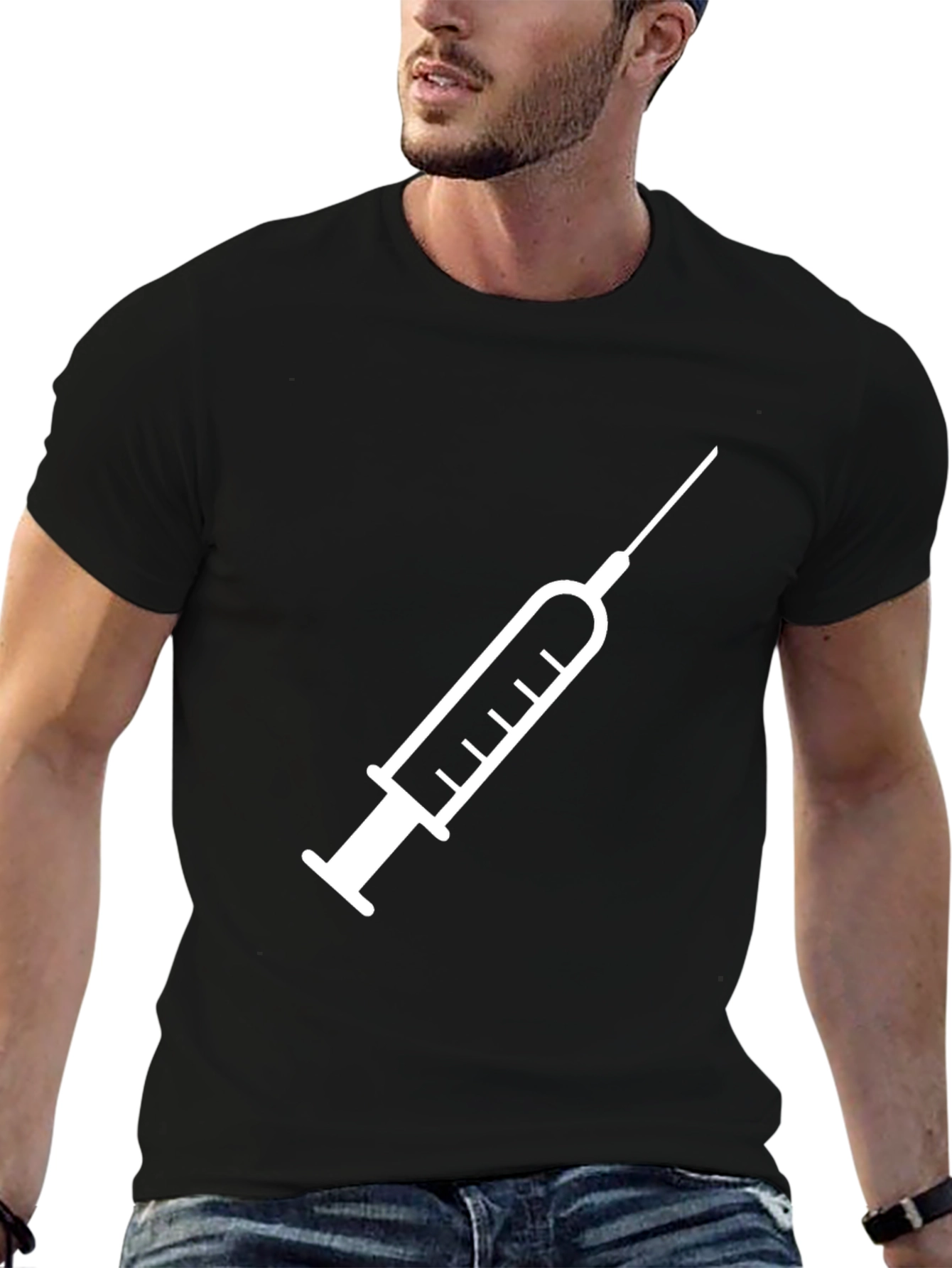 Medical Injection Graphic Tee - Black Cotton Comfort