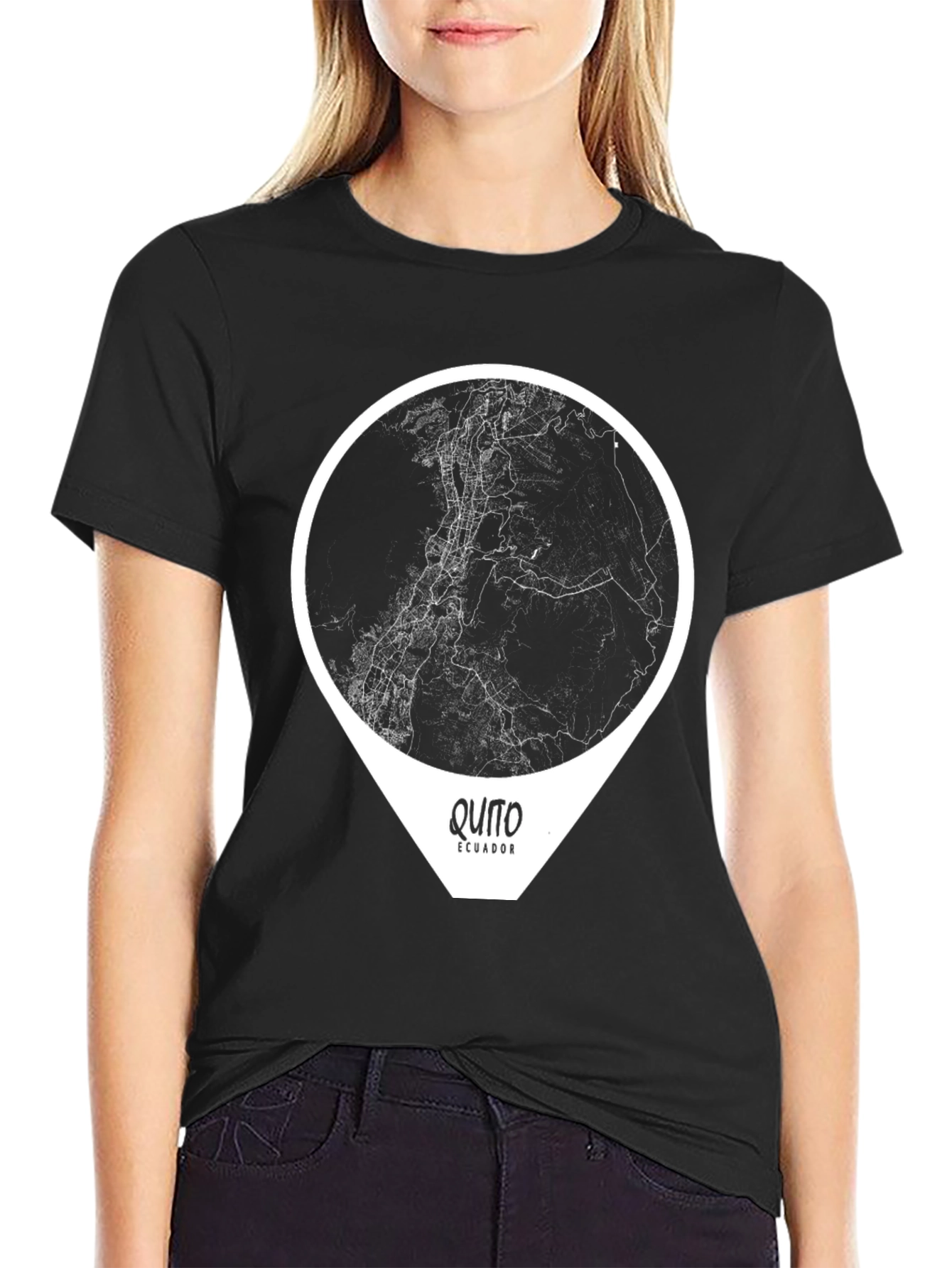 Quito Ecuador Map Graphic T-Shirt - Black