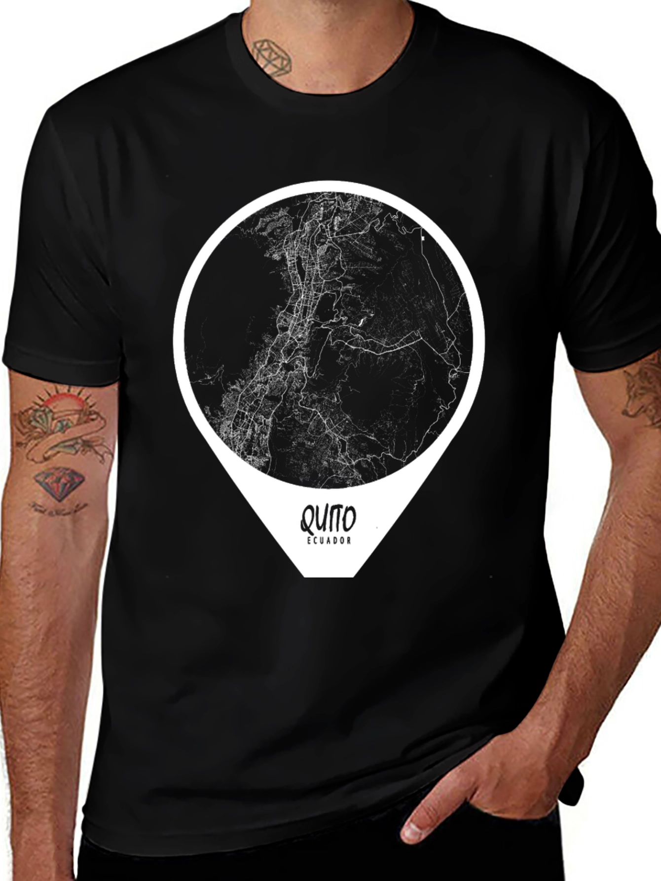 Quito Ecuador Map Graphic T-Shirt - Black
