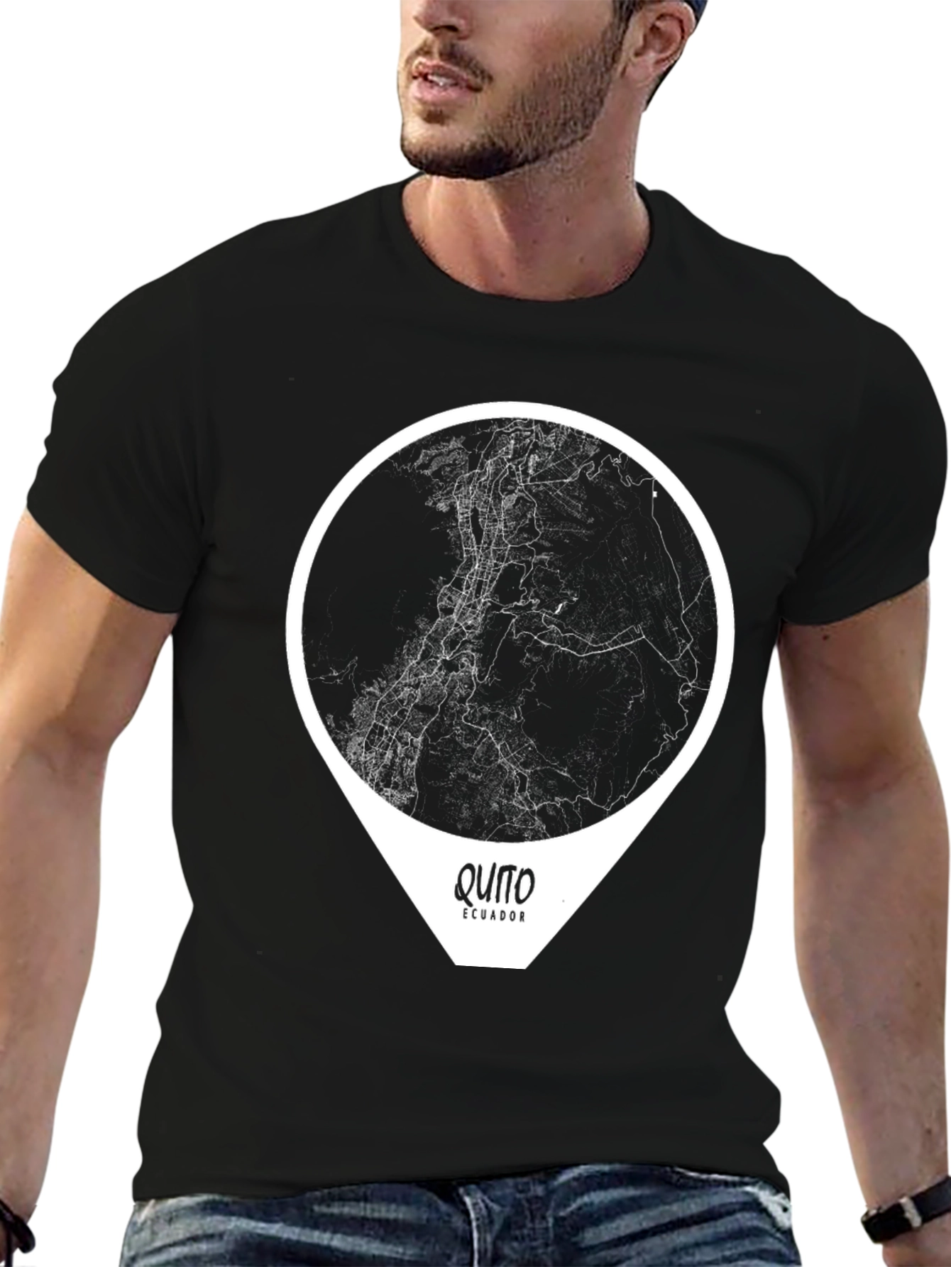 Quito Ecuador Map Graphic T-Shirt - Black