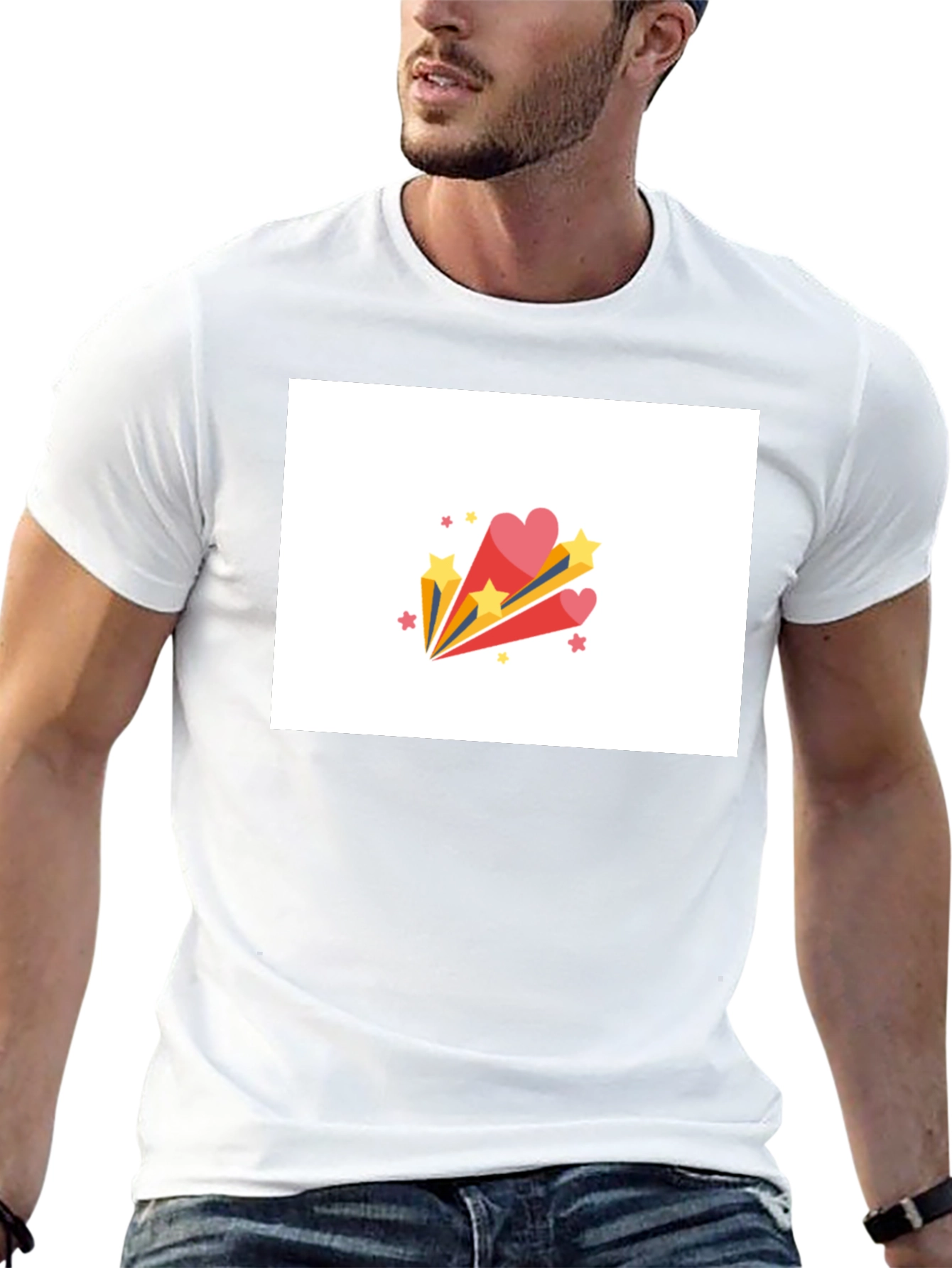 Stylish Black Tee with Heart & Star Burst Graphic