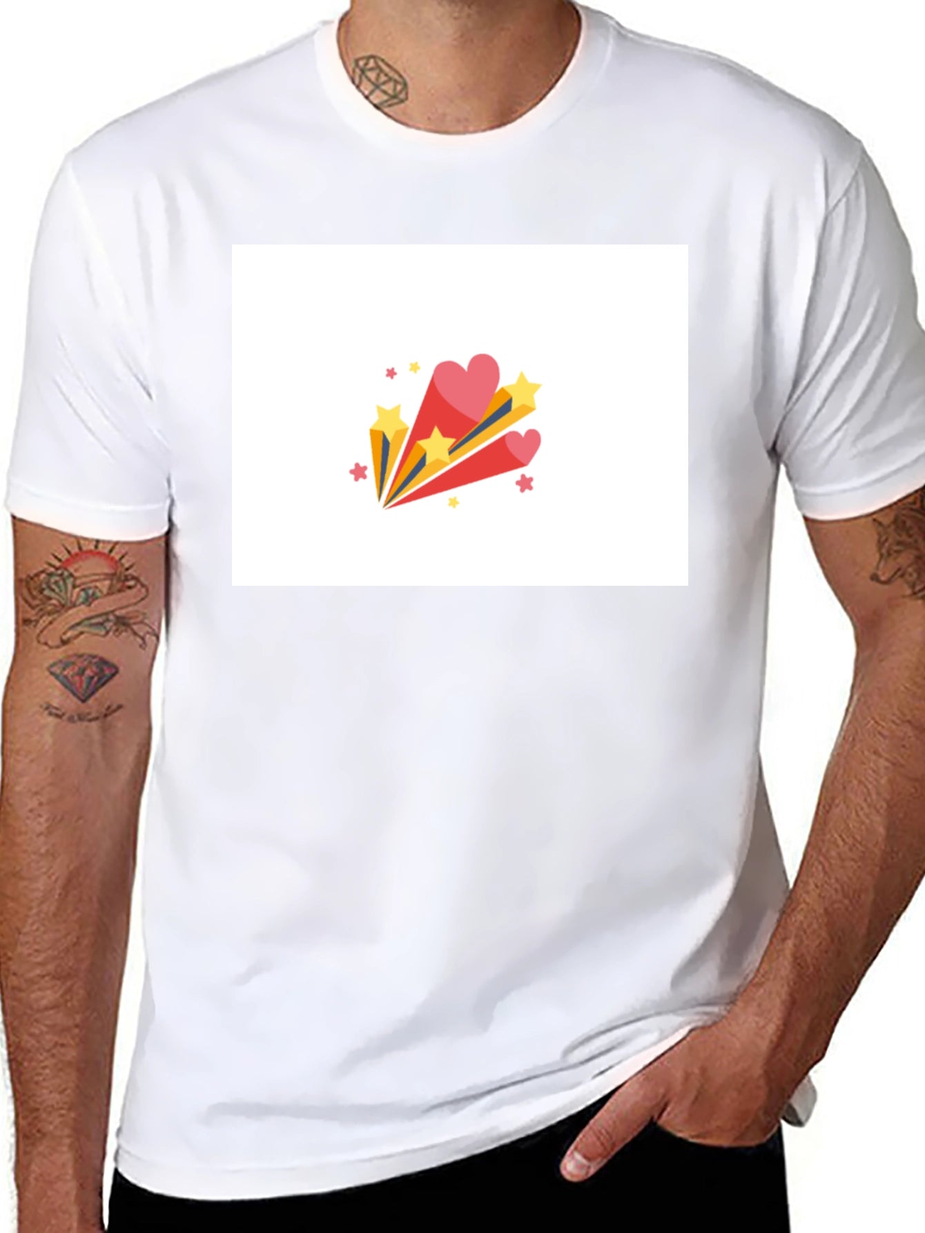 Stylish Black Tee with Heart & Star Burst Graphic