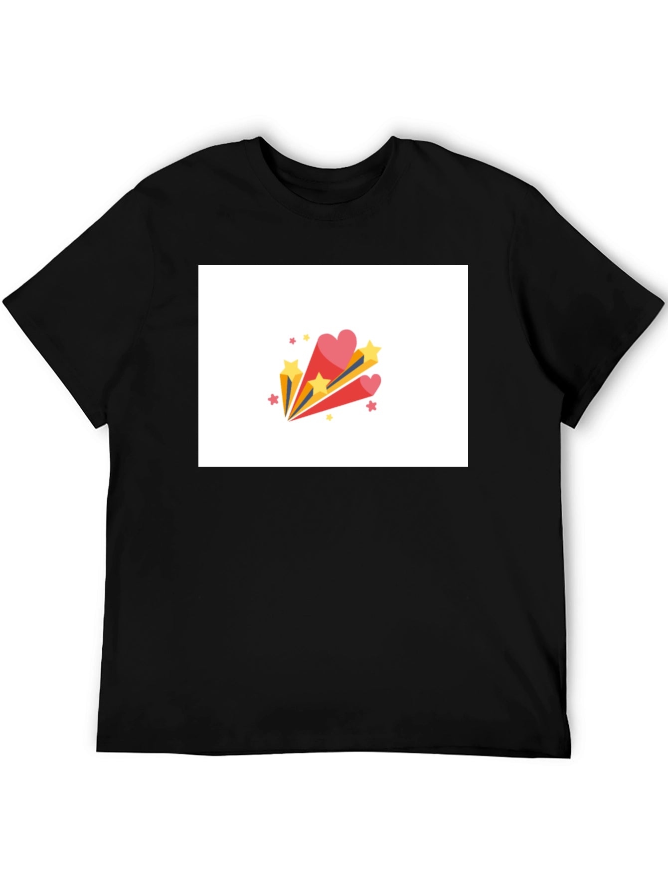Stylish Black Tee with Heart & Star Burst Graphic