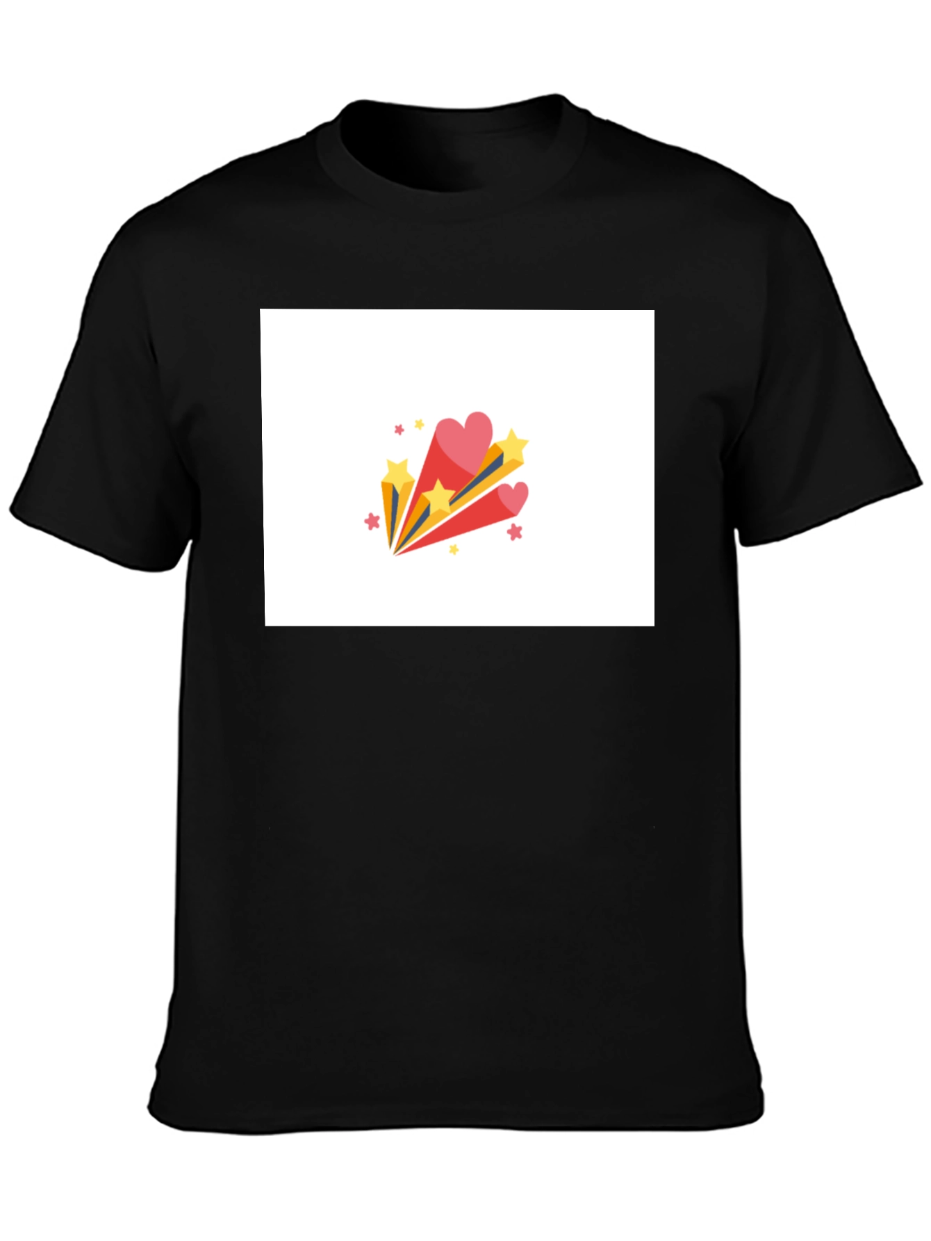 Stylish Black Tee with Heart & Star Burst Graphic