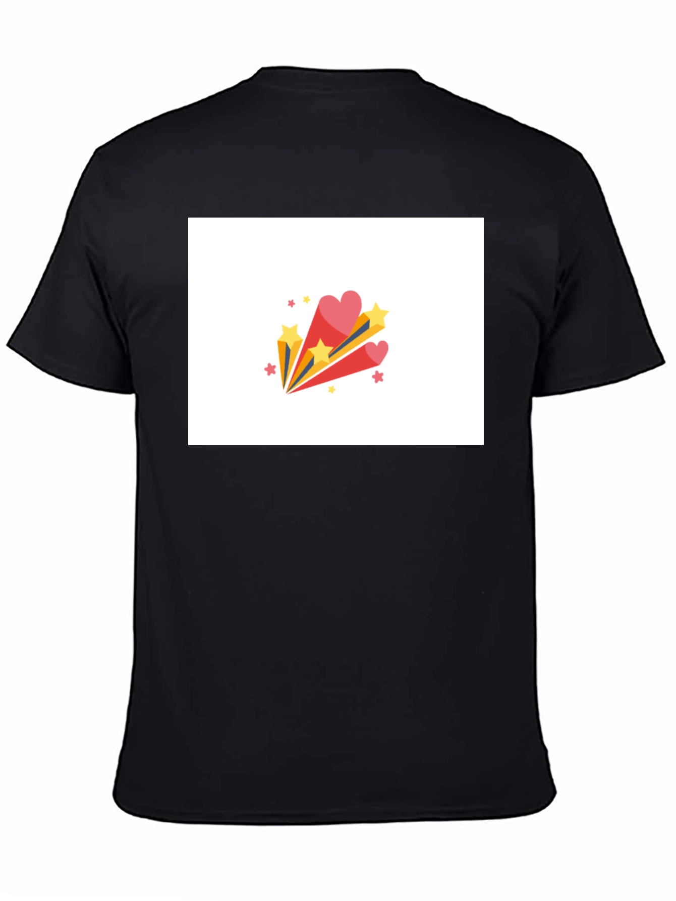 Stylish Black Tee with Heart & Star Burst Graphic