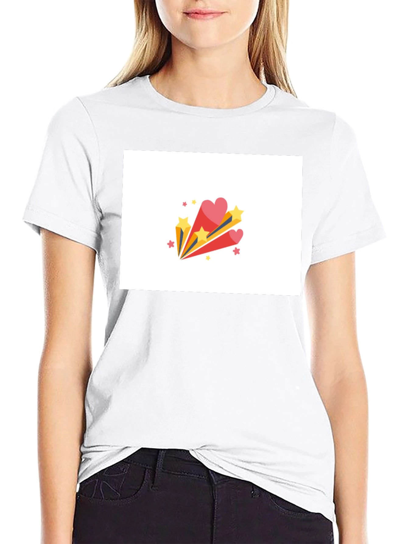 Stylish Black Tee with Heart & Star Burst Graphic
