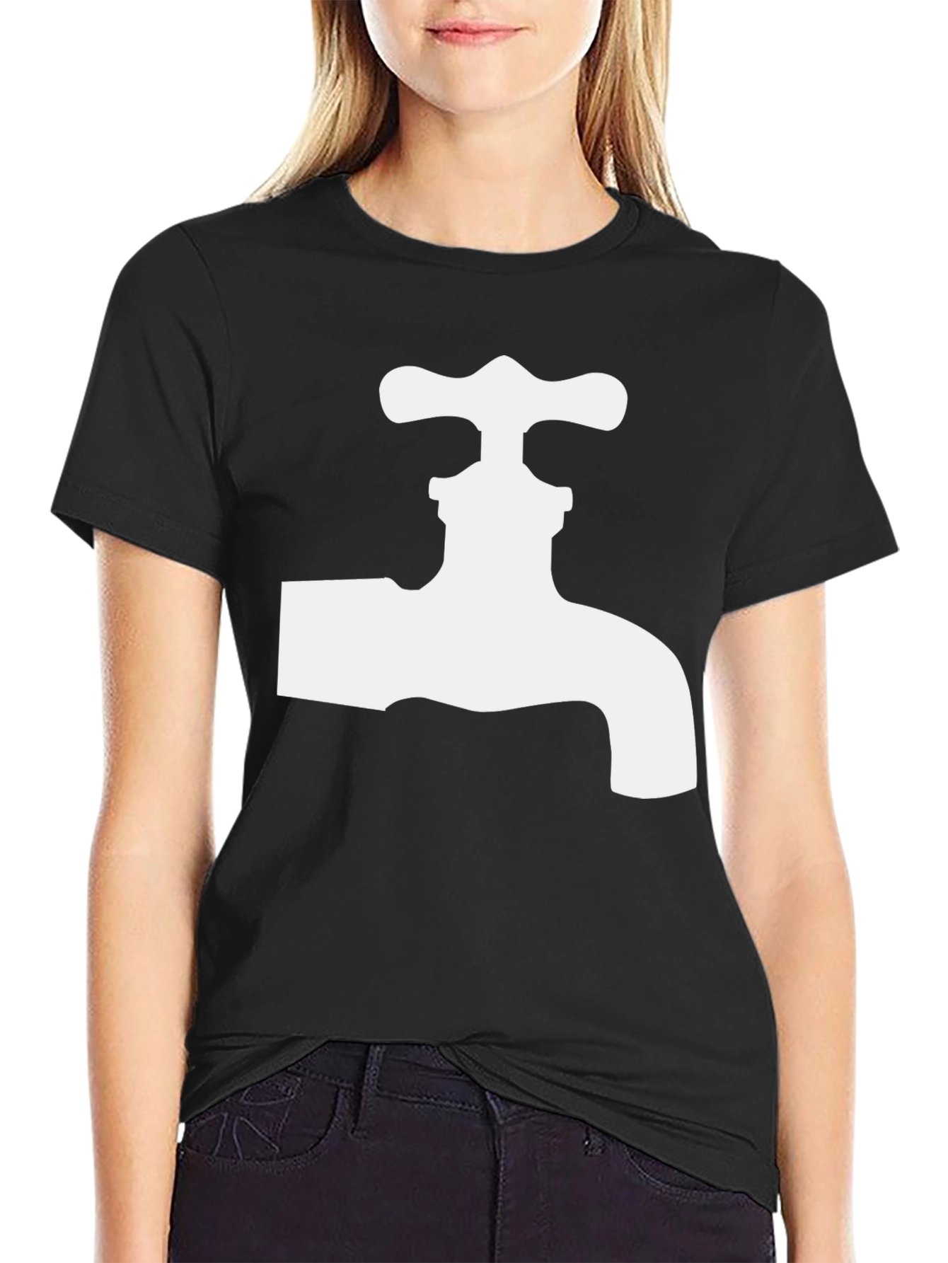 Black Tee with White Faucet Graphic