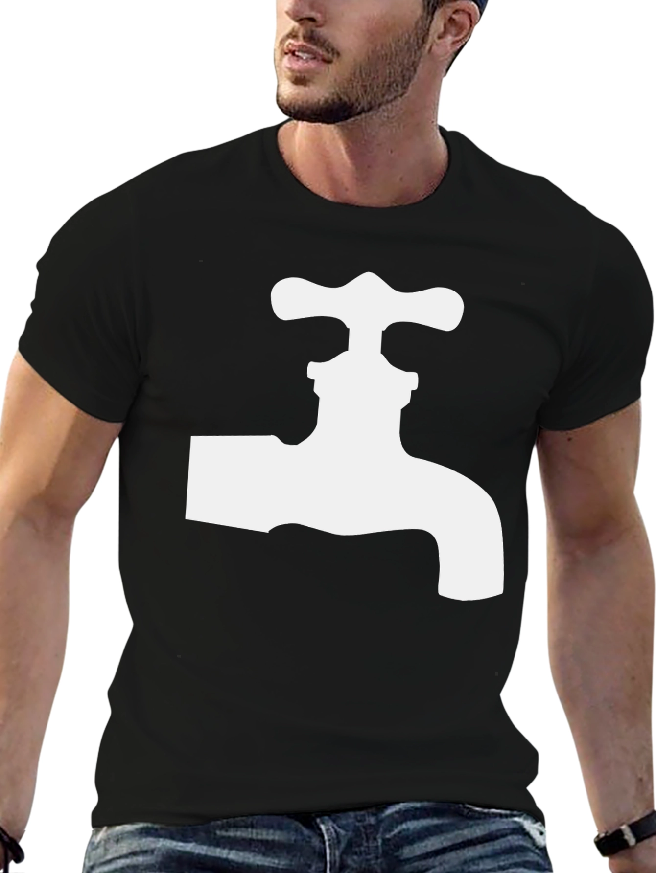 Black Tee with White Faucet Graphic