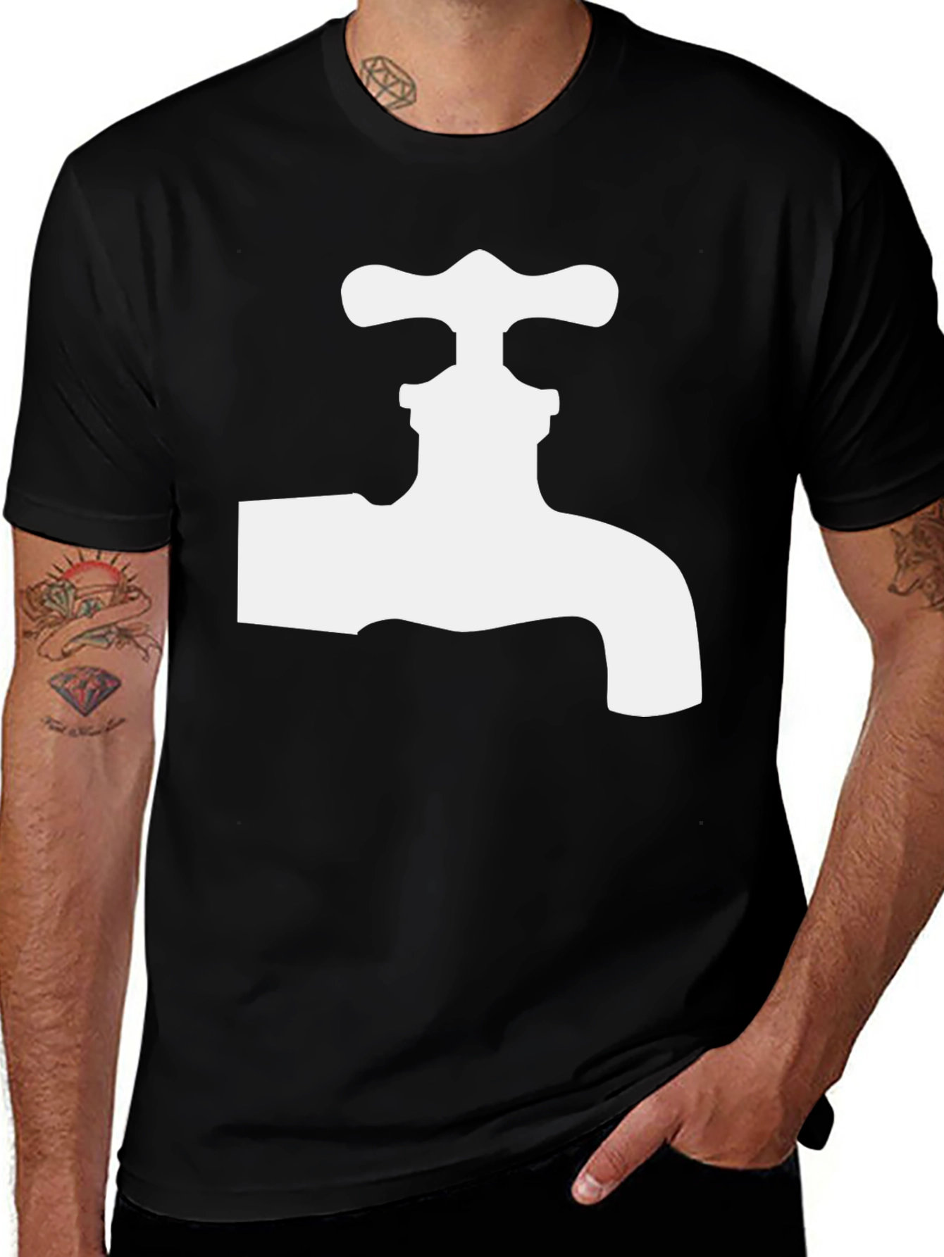 Black Tee with White Faucet Graphic