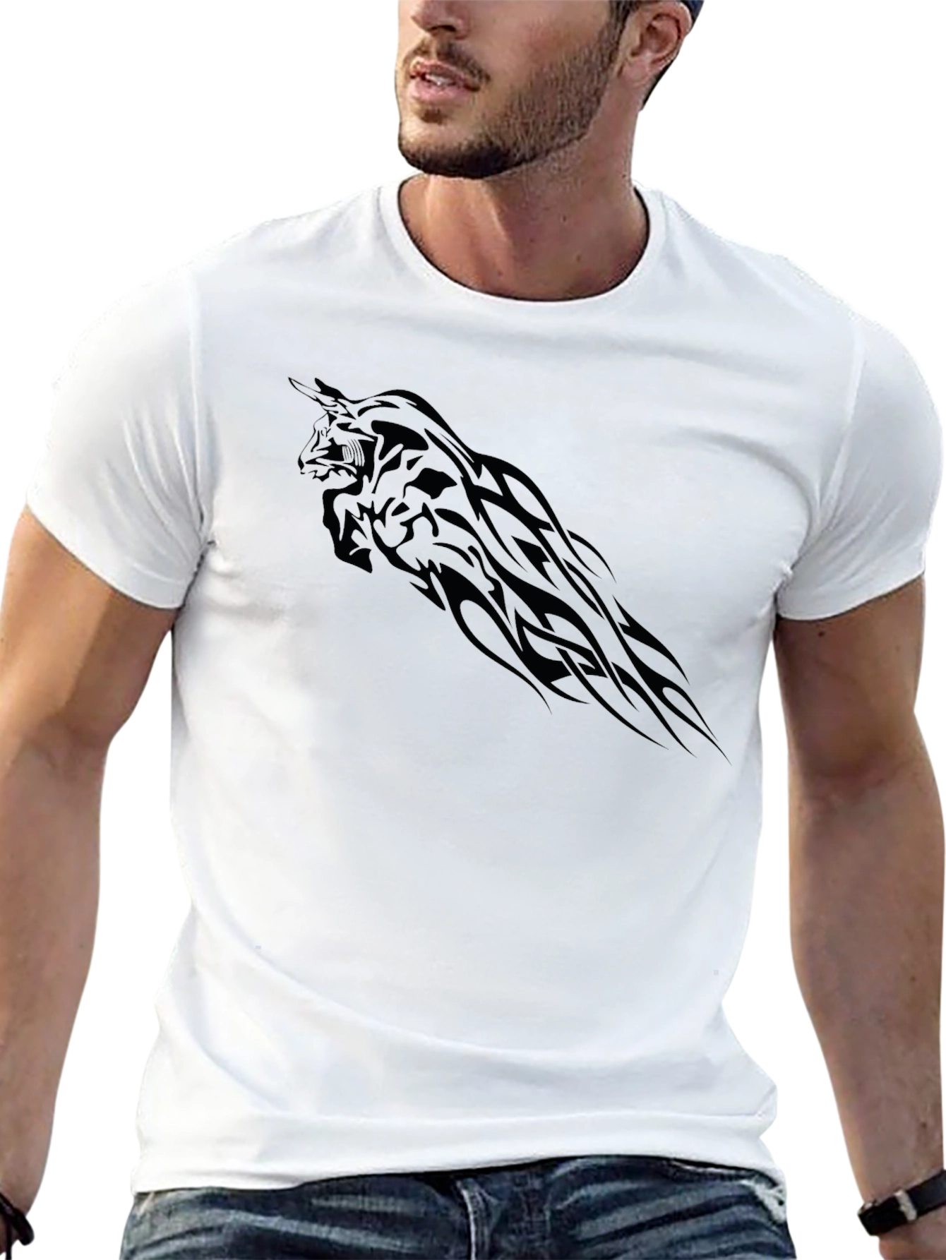 Black T-Shirt with Tribal Bull Graphic