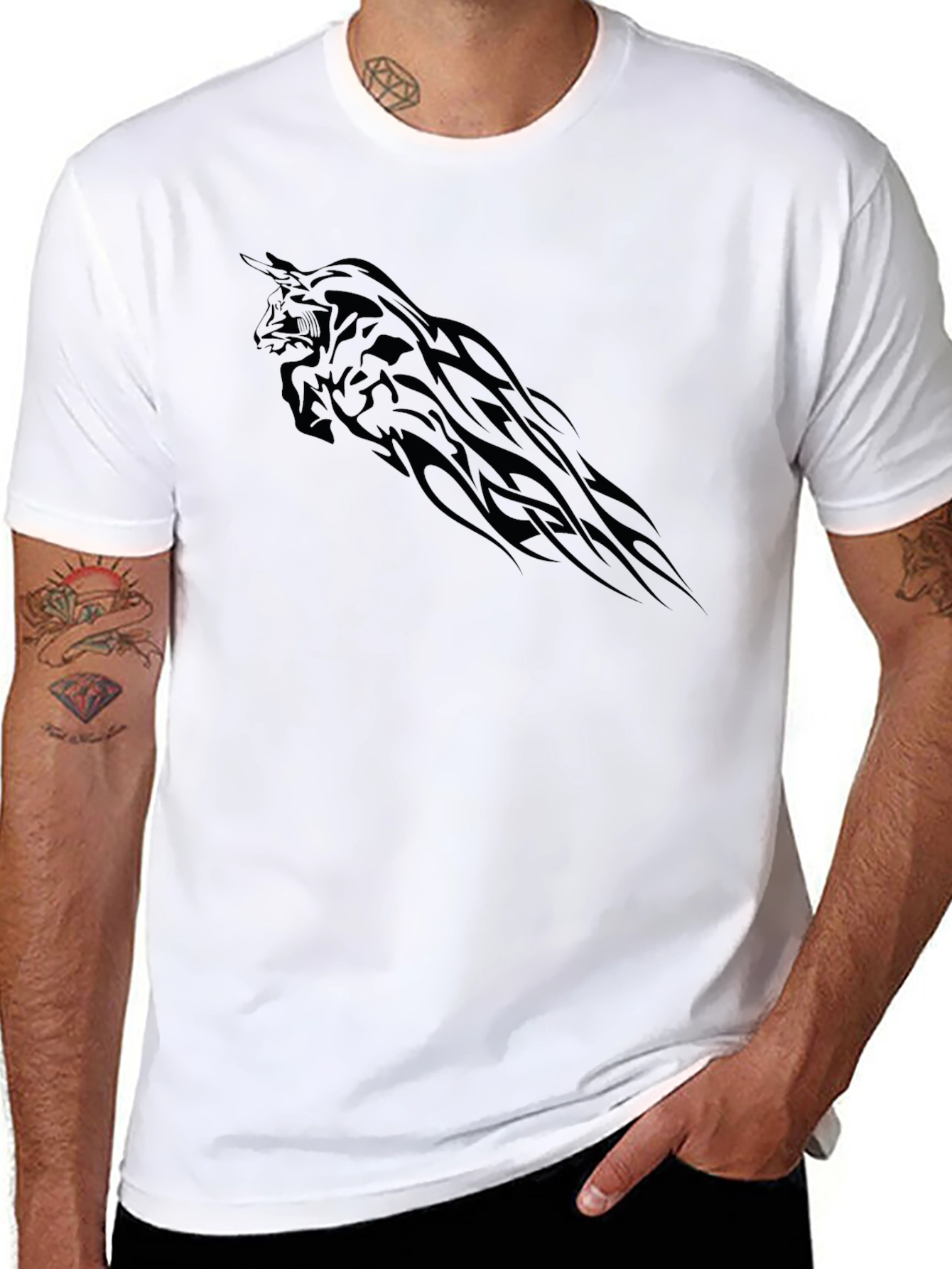 Black T-Shirt with Tribal Bull Graphic