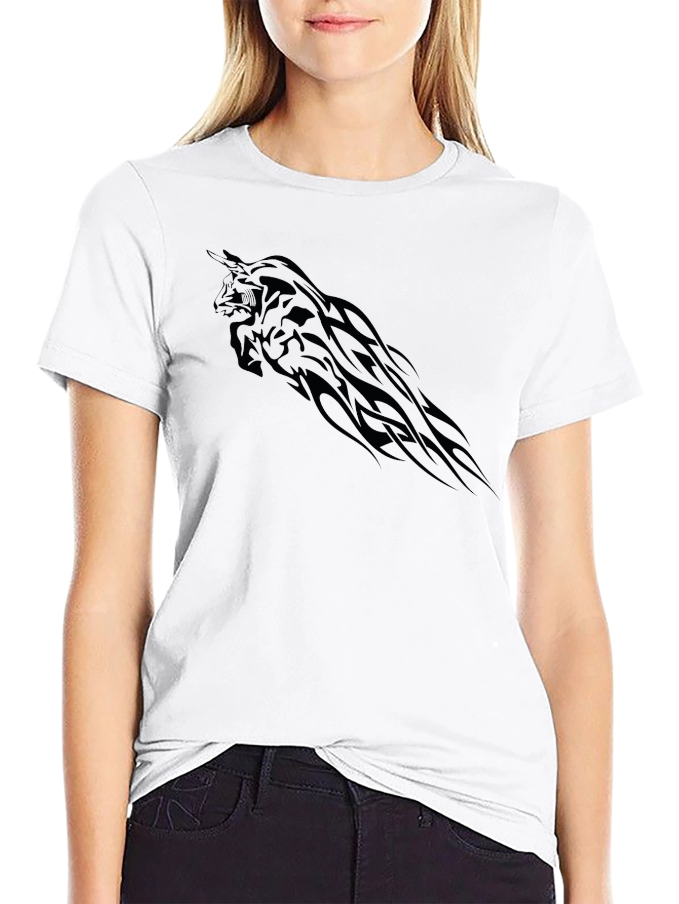 Black T-Shirt with Tribal Bull Graphic