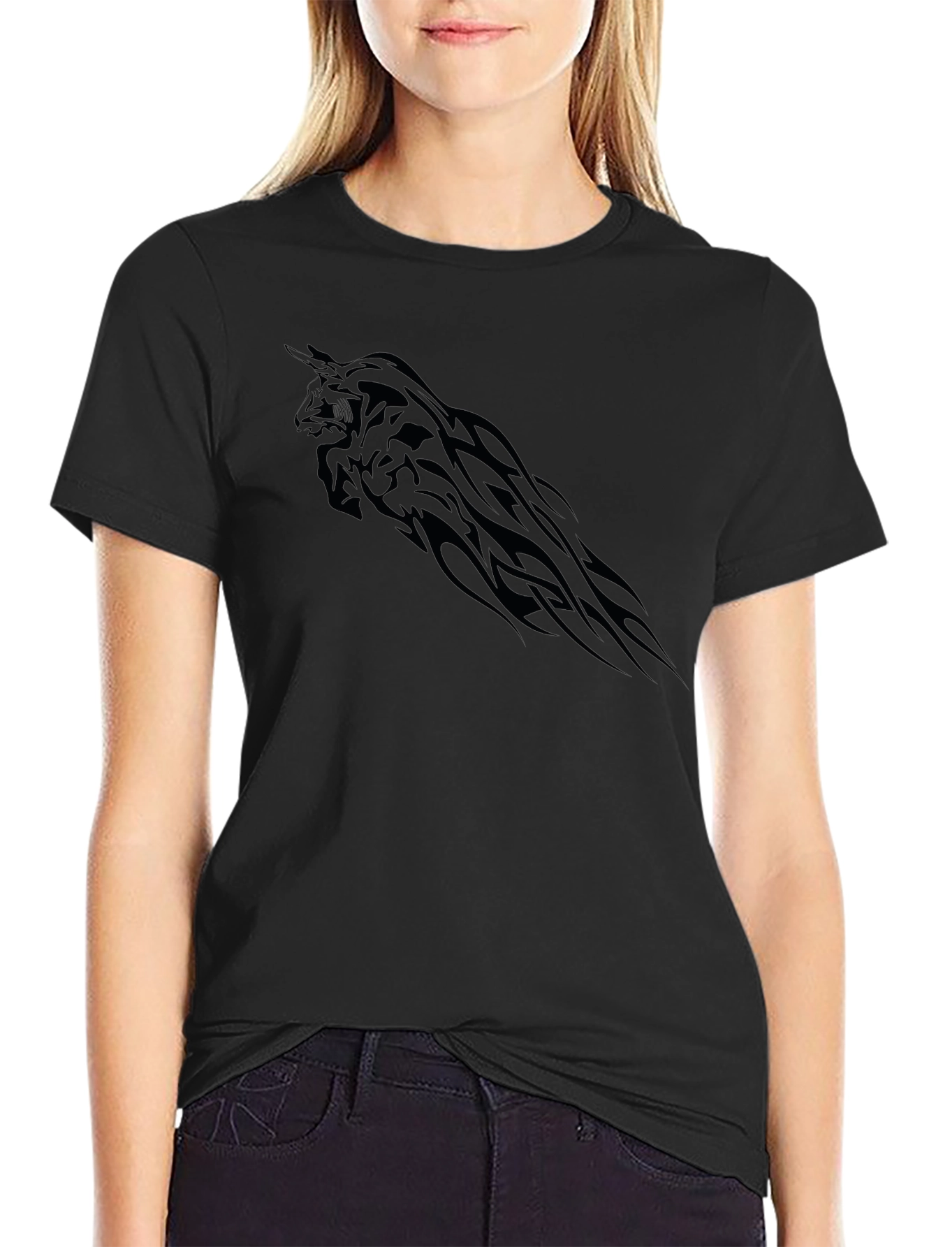 Black T-Shirt with Tribal Bull Graphic