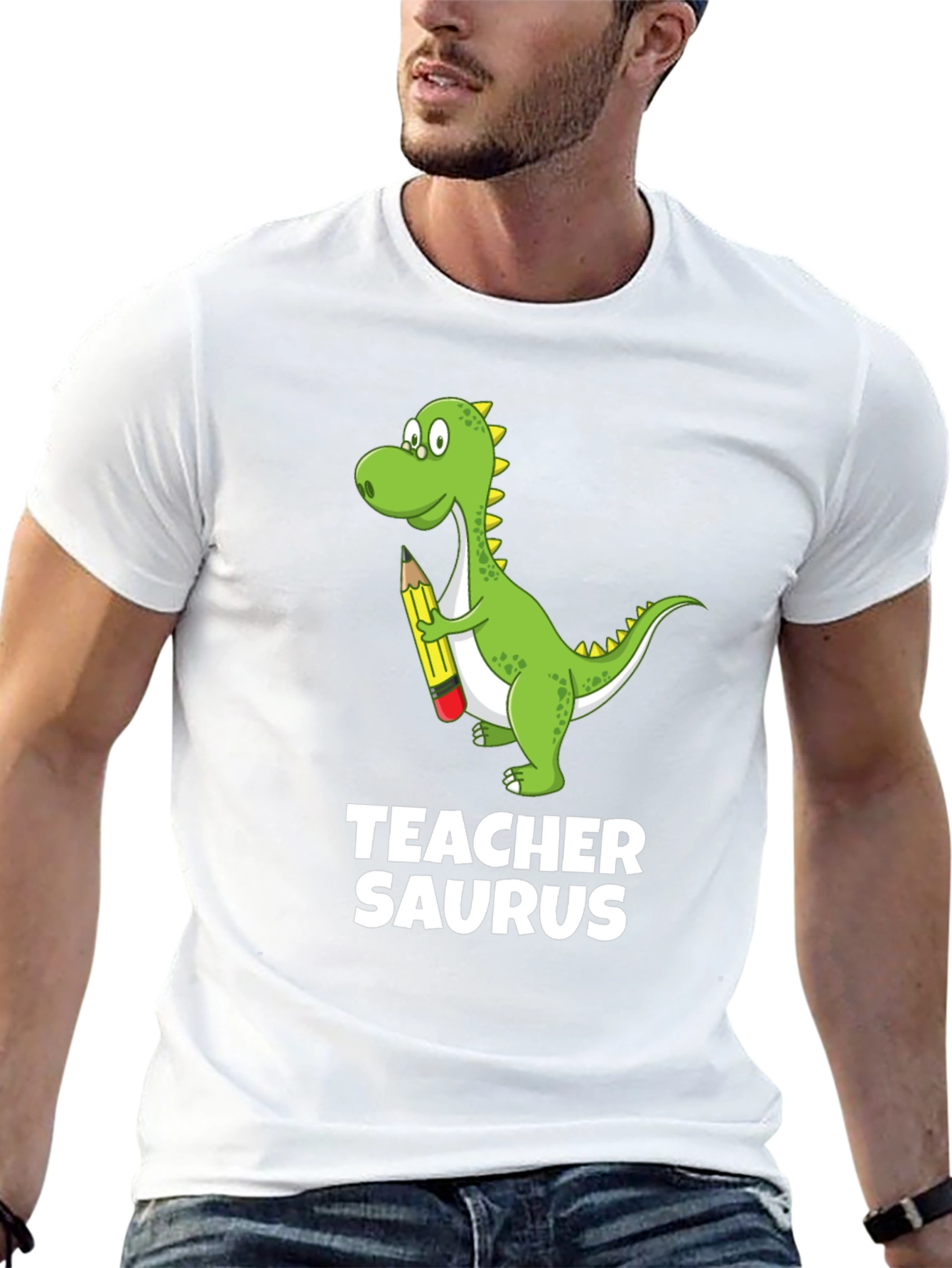 Teacher Saurus Dinosaur Graphic T-Shirt - Black