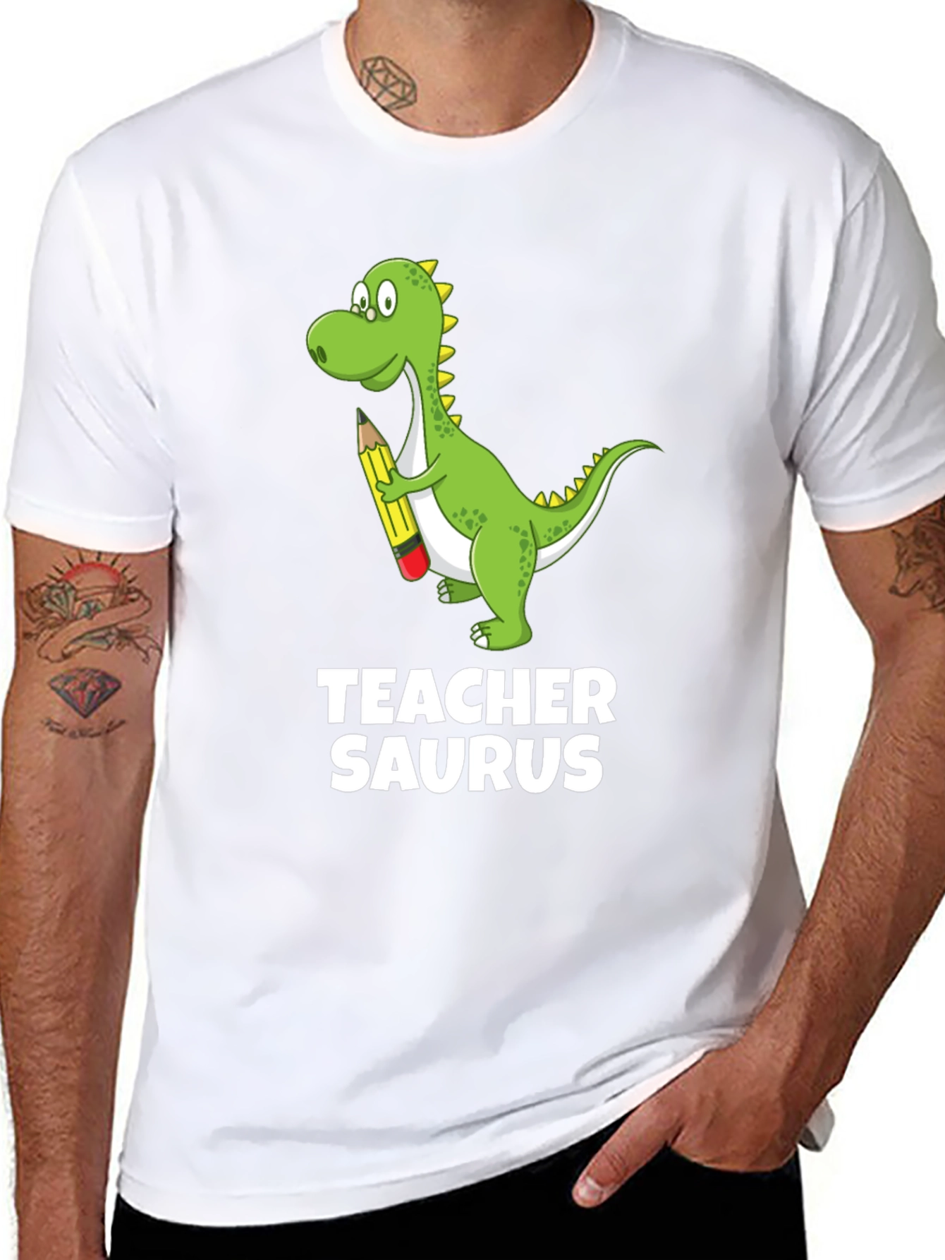 Teacher Saurus Dinosaur Graphic T-Shirt - Black