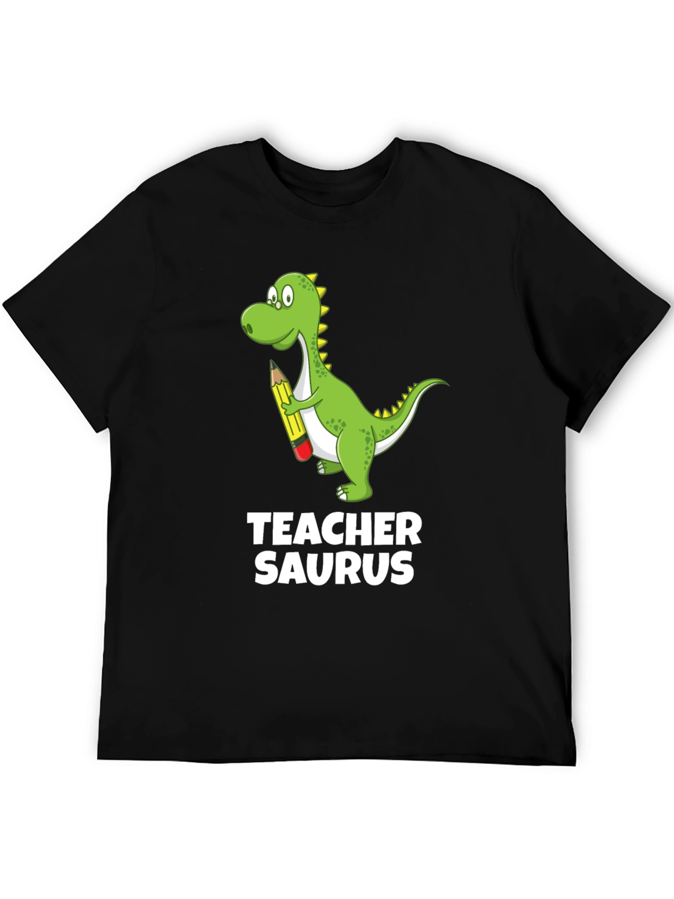 Teacher Saurus Dinosaur Graphic T-Shirt - Black