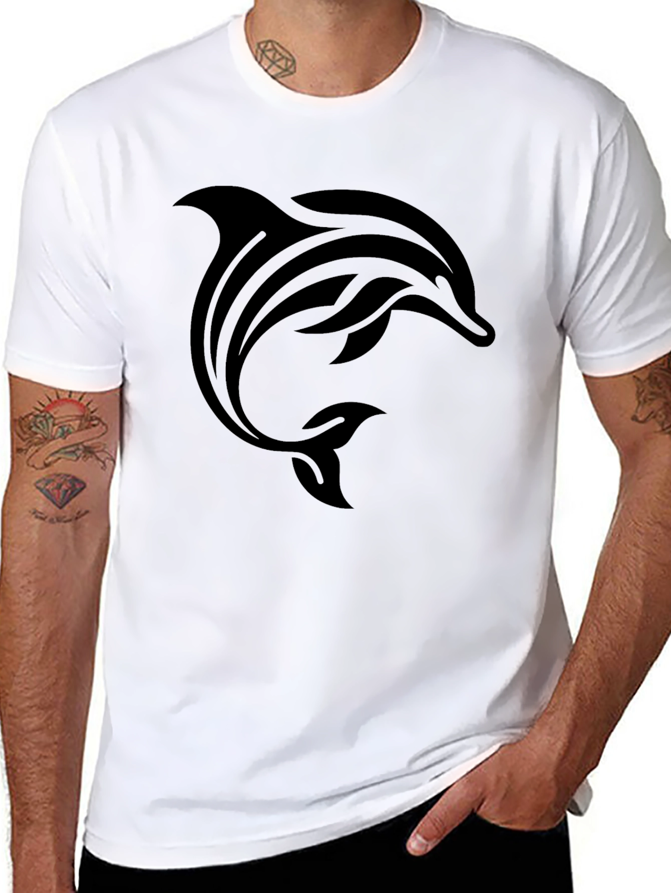 Mens Black Dolphin Graphic Tee - Stylish & Casual
