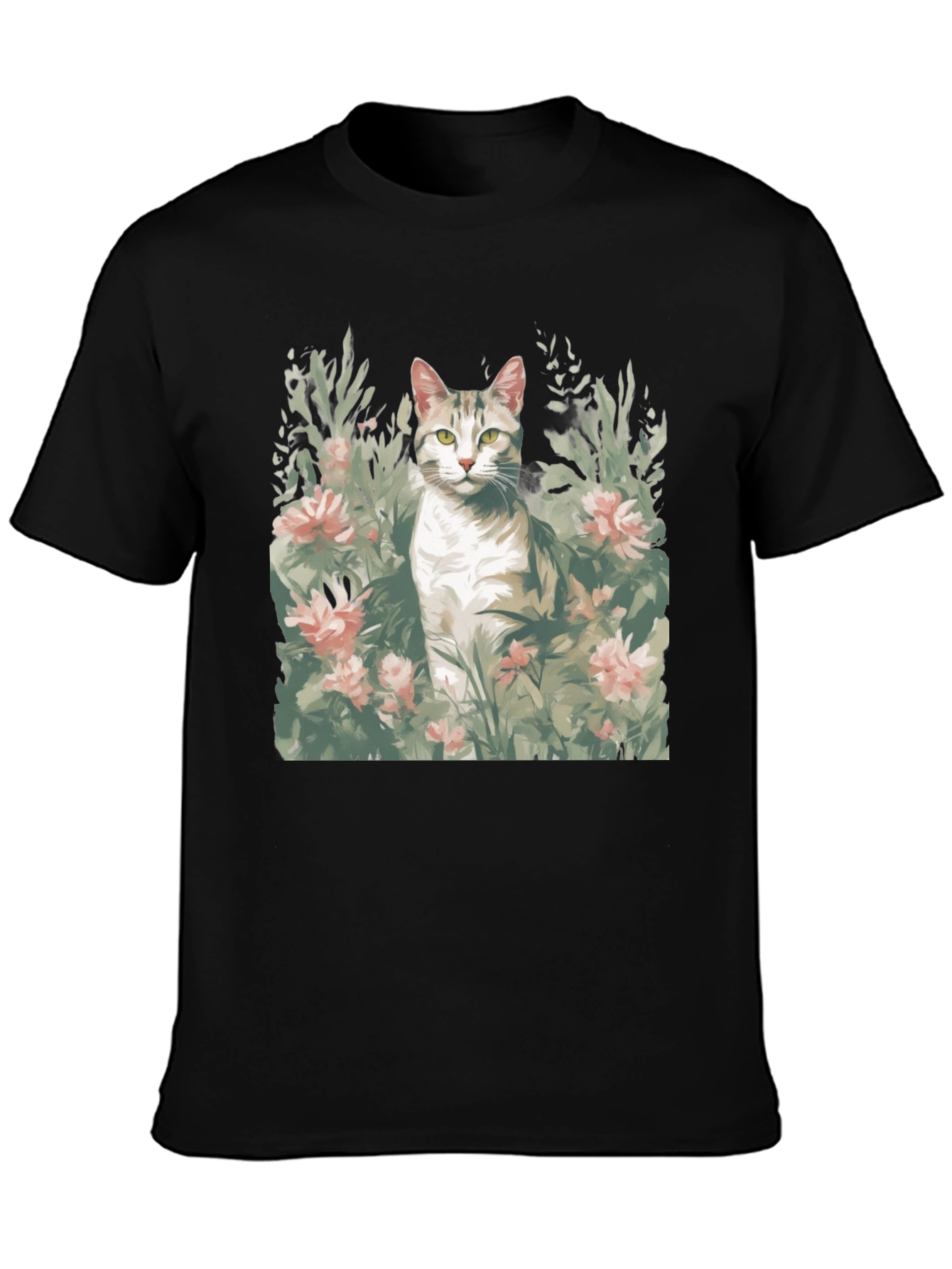 Cat in Flowers Graphic Tee - Unique Artistic Design