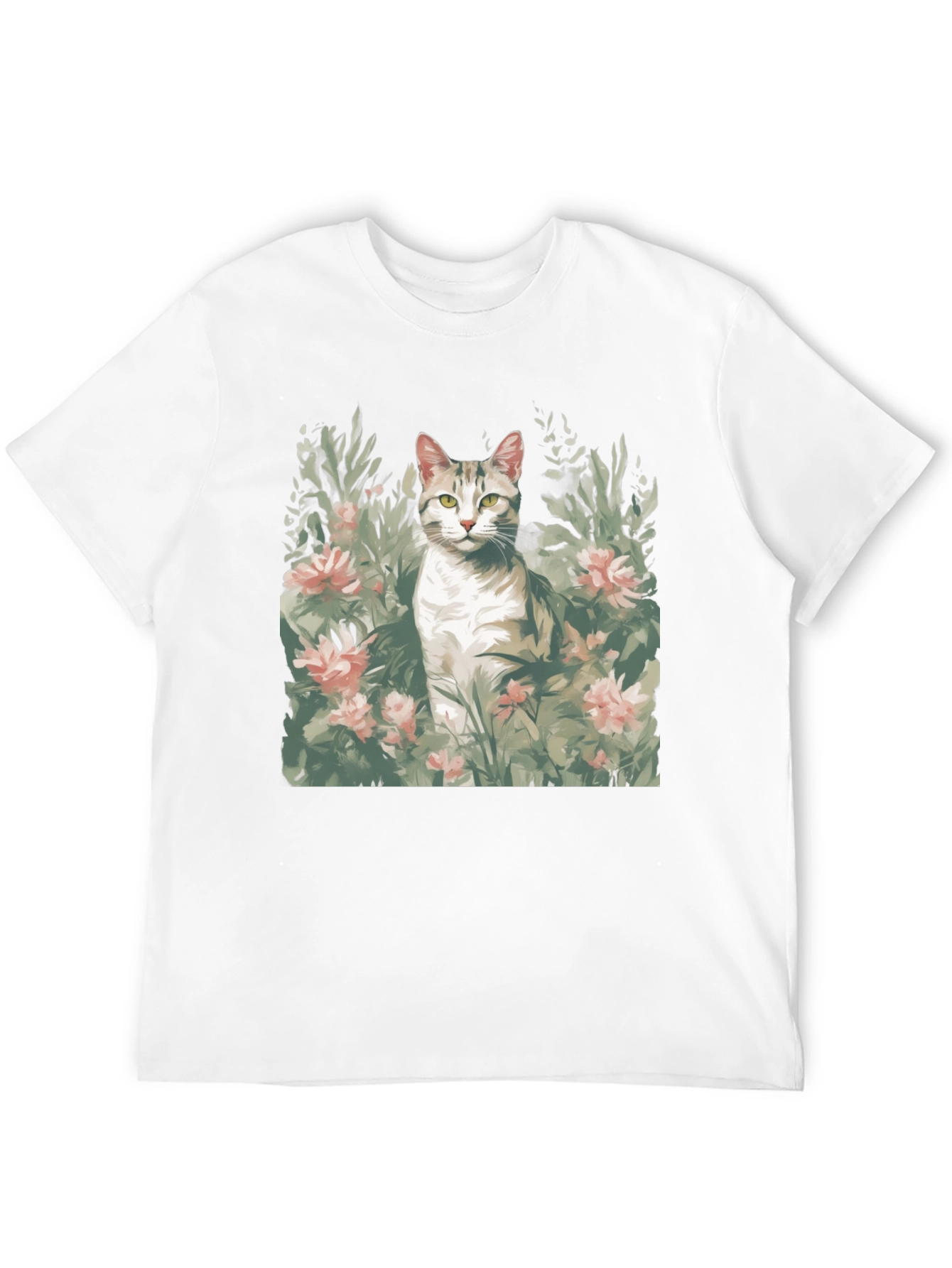 Cat in Flowers Graphic Tee - Unique Artistic Design