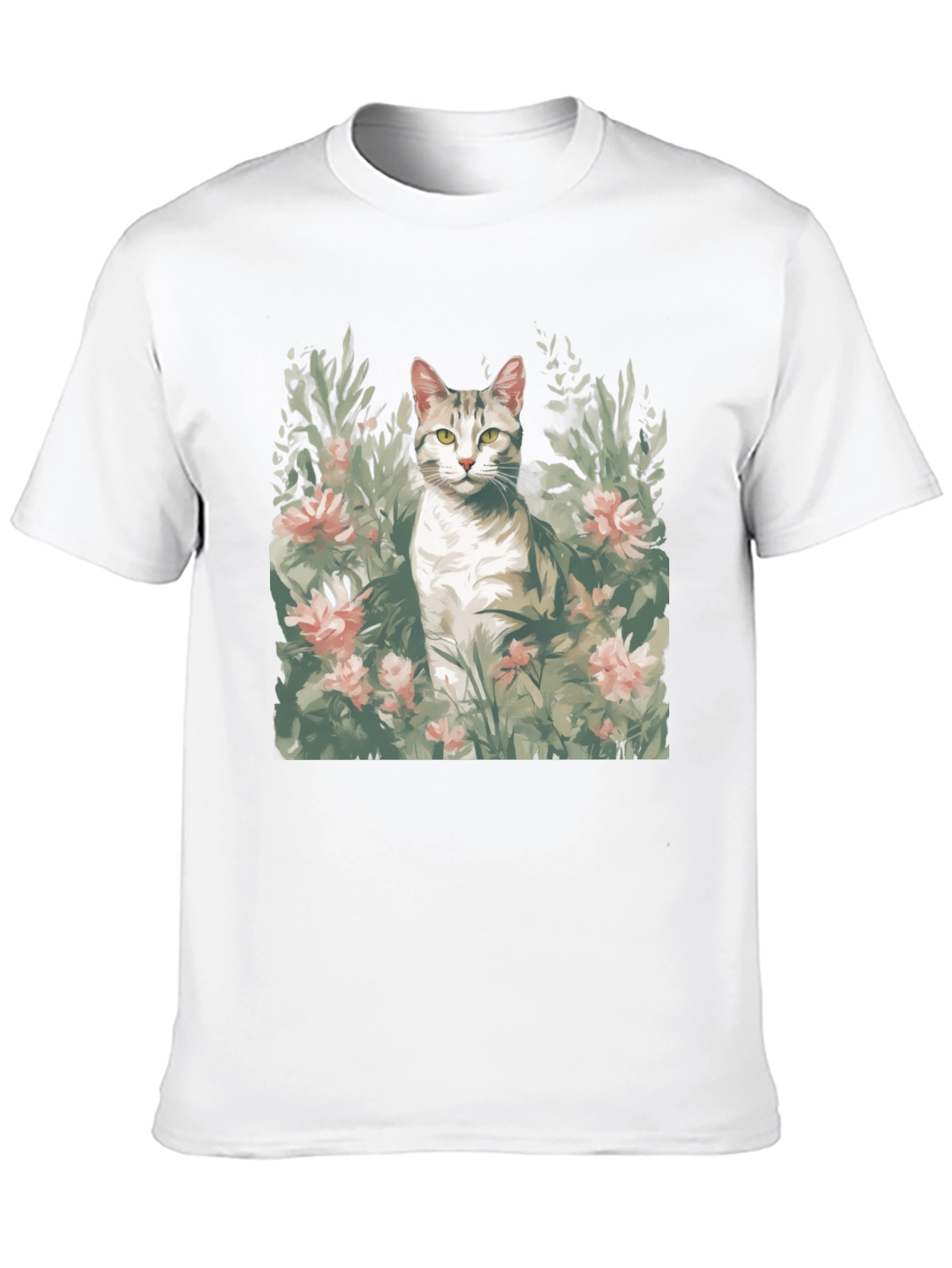 Cat in Flowers Graphic Tee - Unique Artistic Design