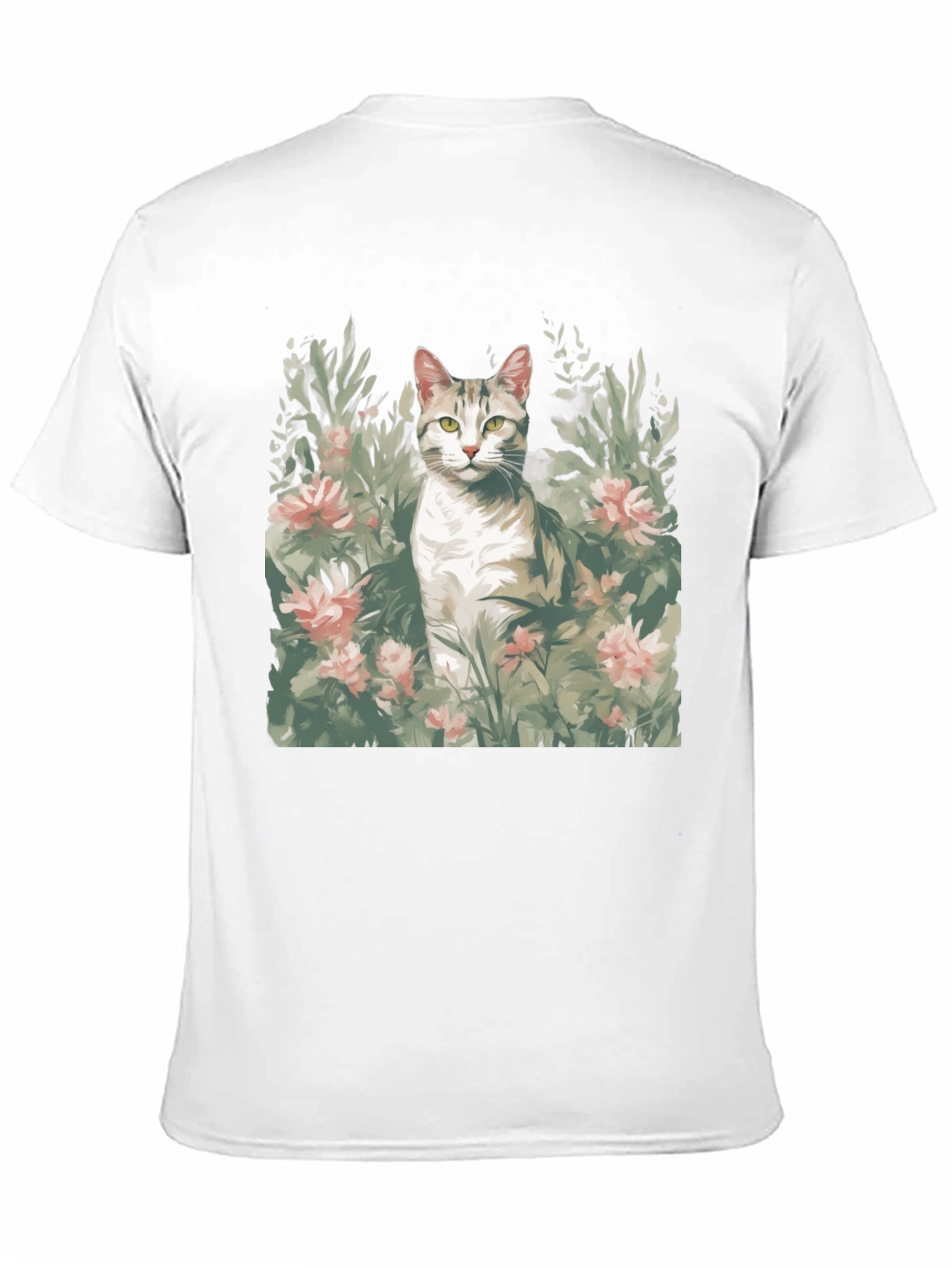 Cat in Flowers Graphic Tee - Unique Artistic Design