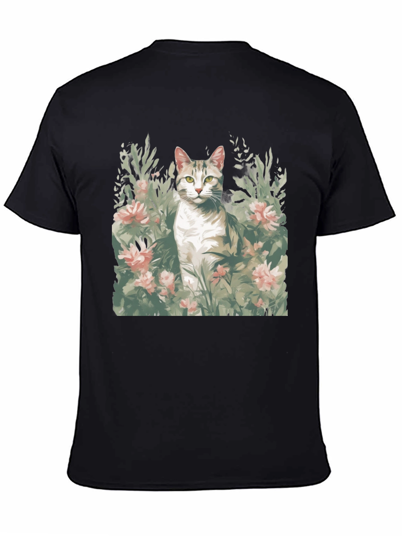 Cat in Flowers Graphic Tee - Unique Artistic Design