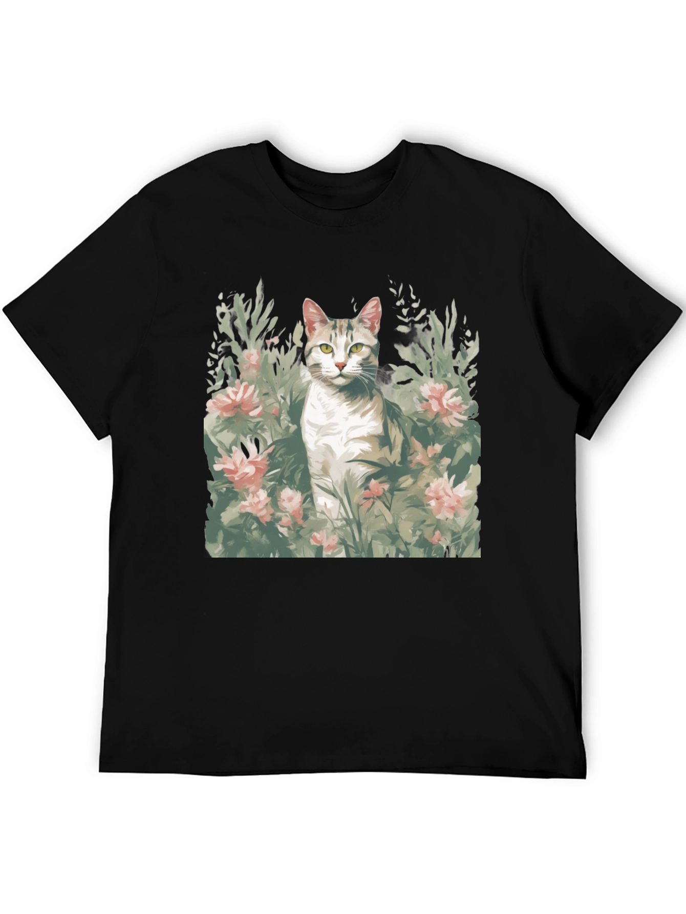 Cat in Flowers Graphic Tee - Unique Artistic Design