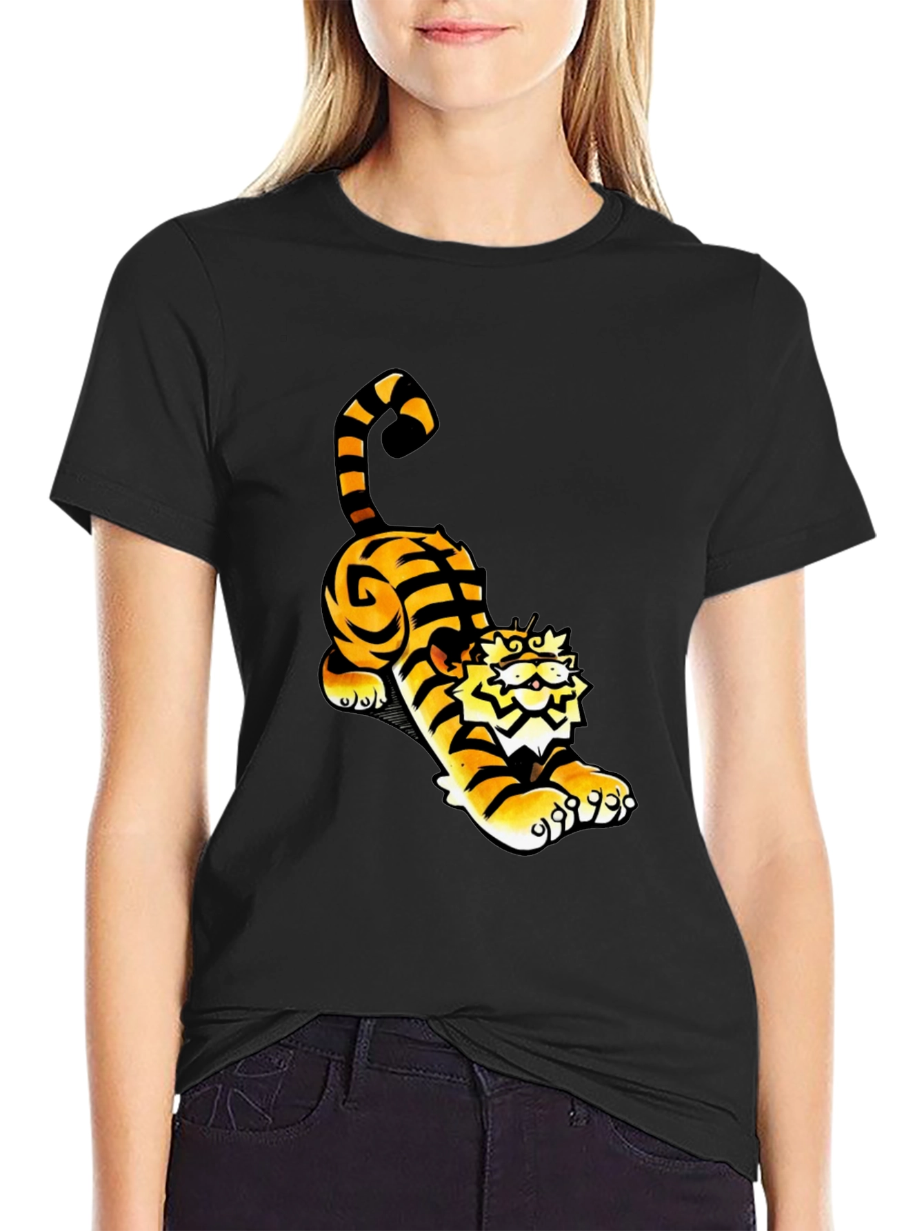Cool Tiger Graphic Tee - Black Cotton T-Shirt