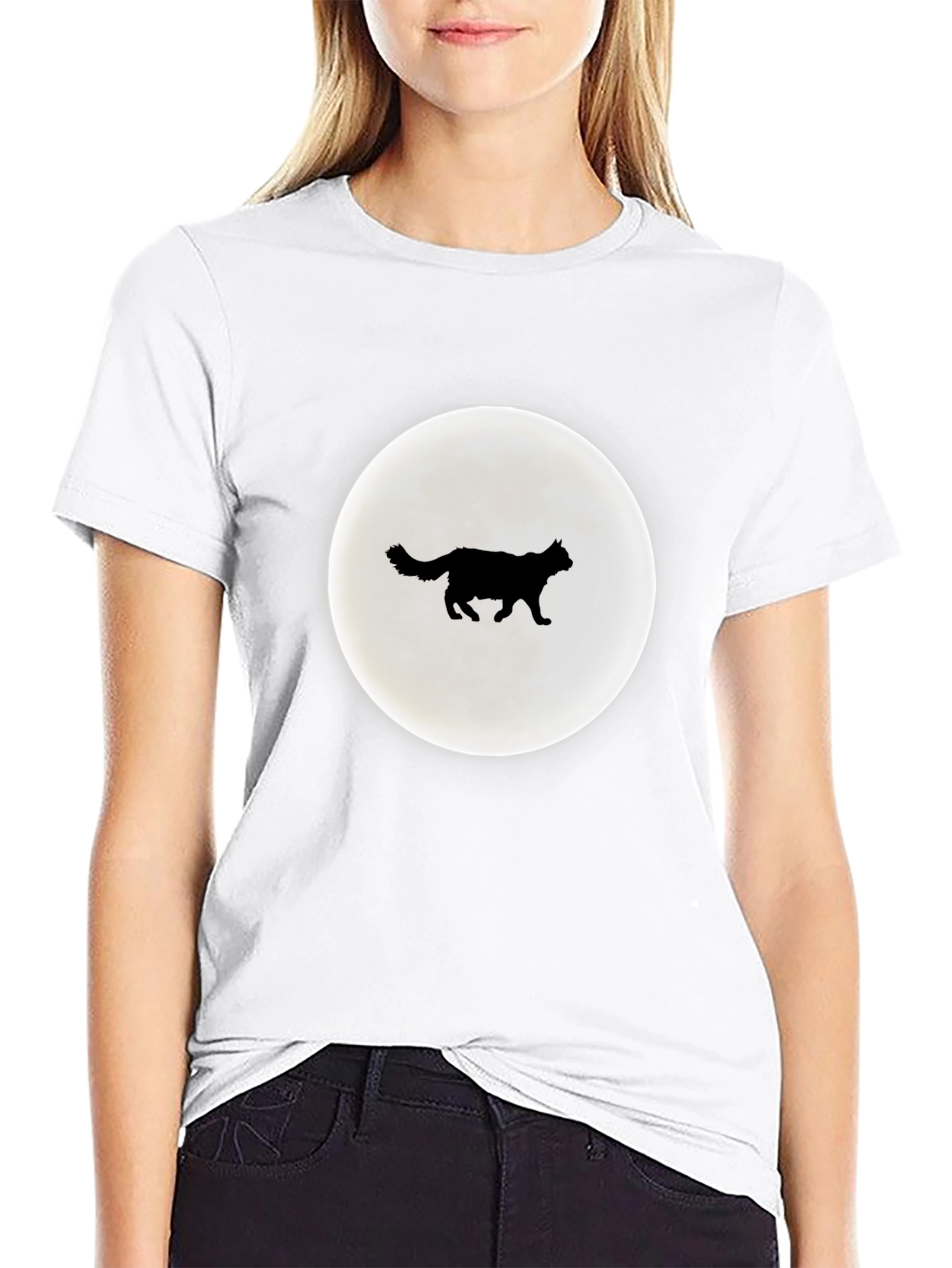 Cat Moon Silhouette T-Shirt - Black