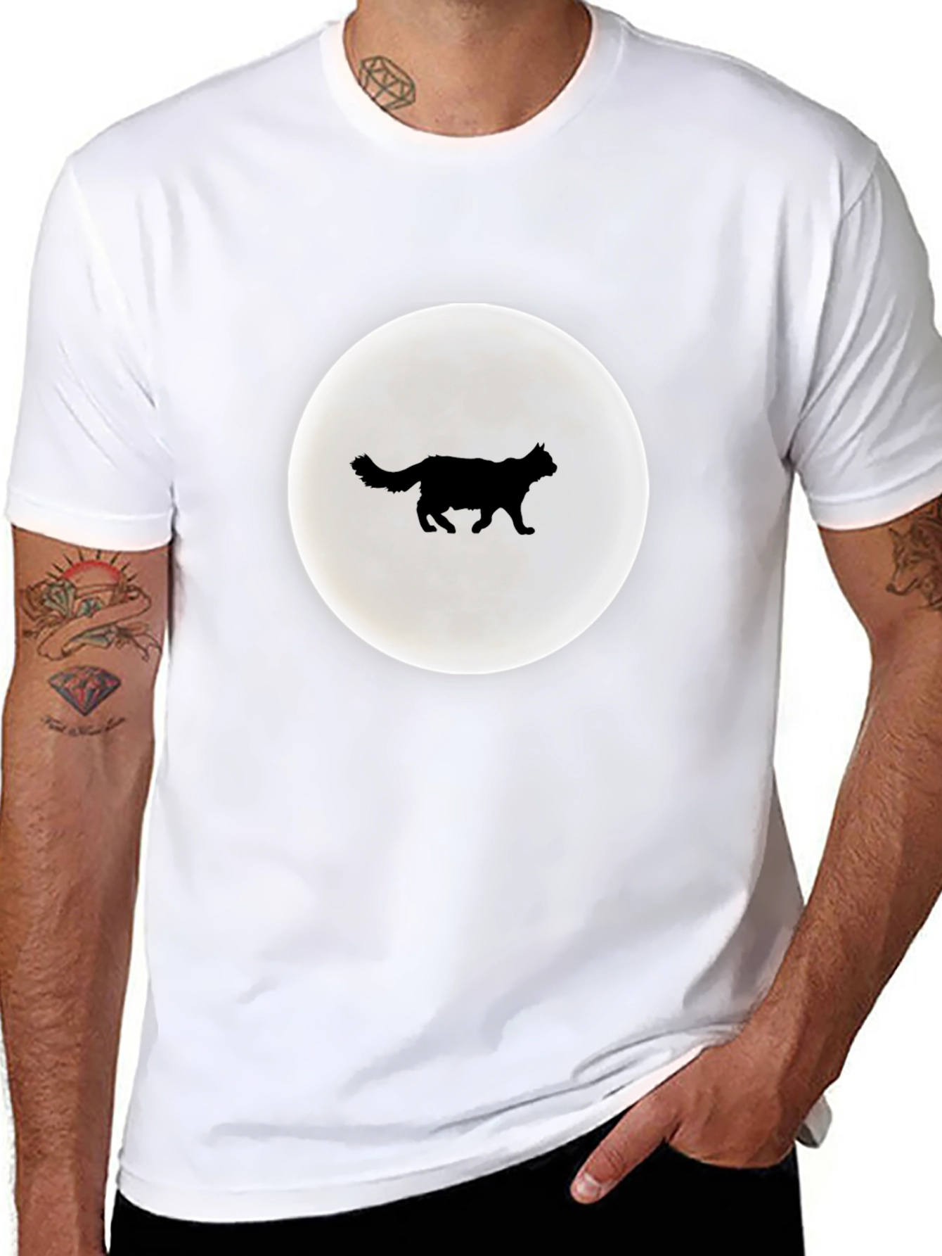 Cat Moon Silhouette T-Shirt - Black