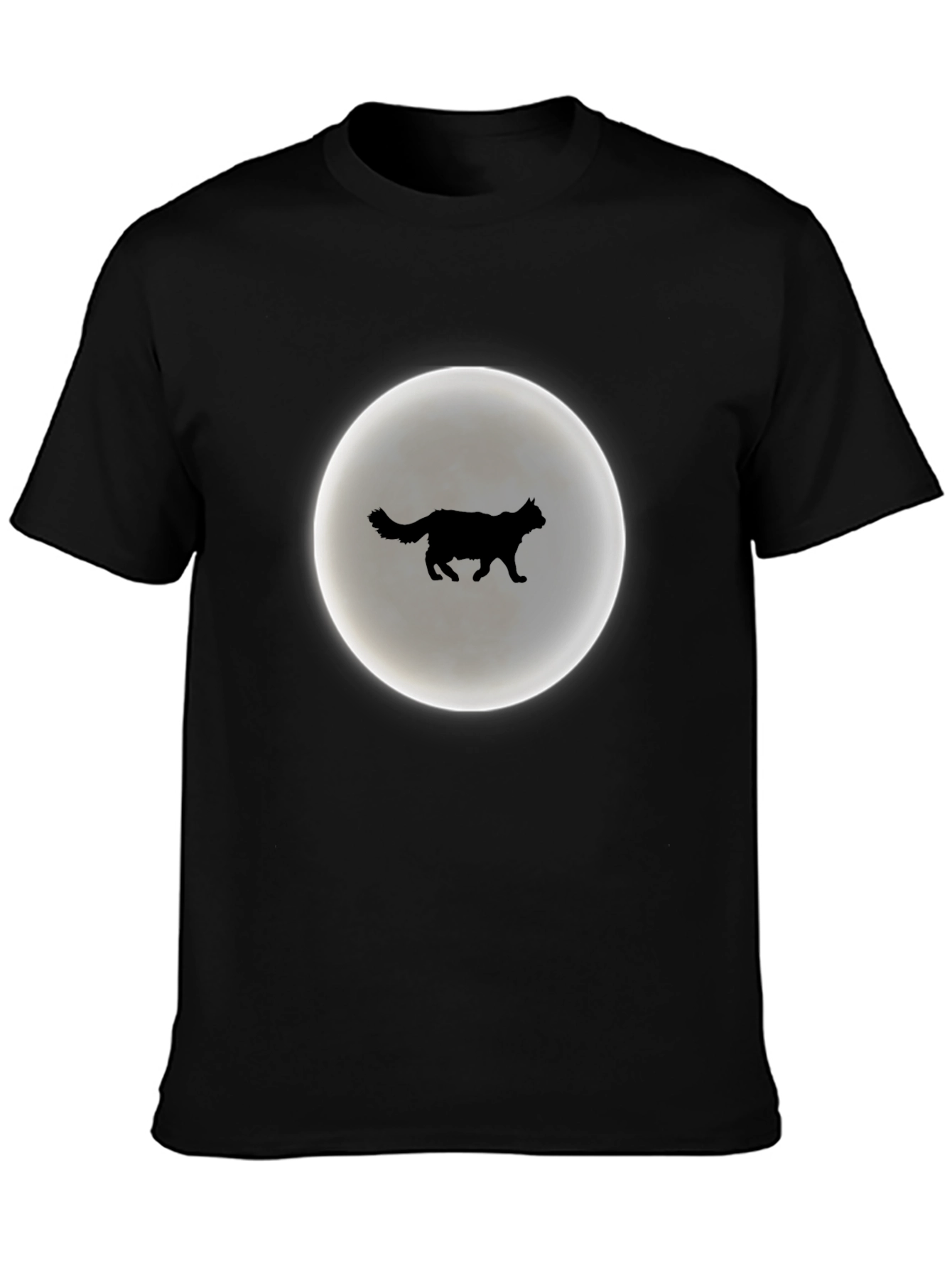 Cat Moon Silhouette T-Shirt - Black