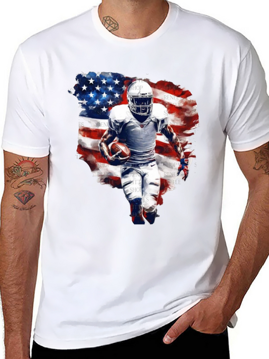 Football Player USA Flag Graphic T-Shirt
