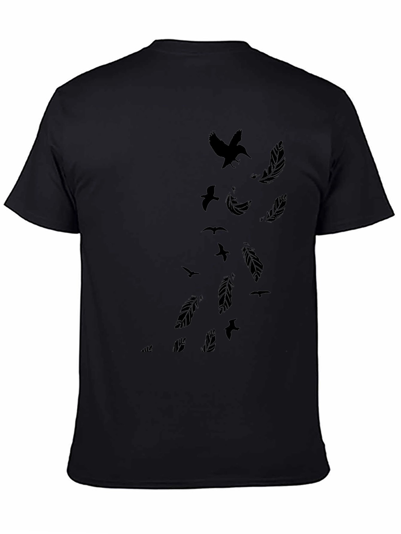 Mens Black T-Shirt - Feather & Bird Design