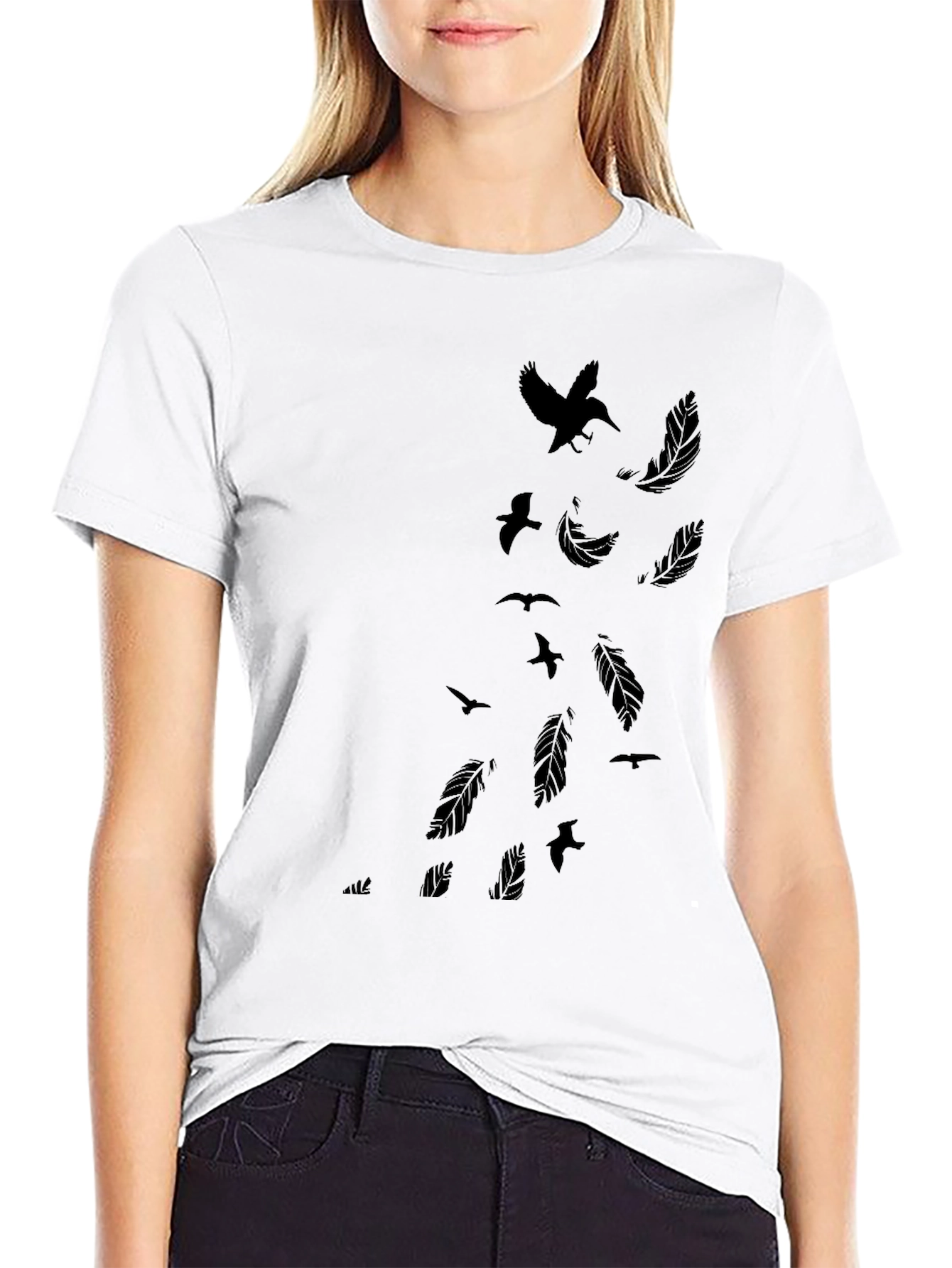 Mens Black T-Shirt - Feather & Bird Design