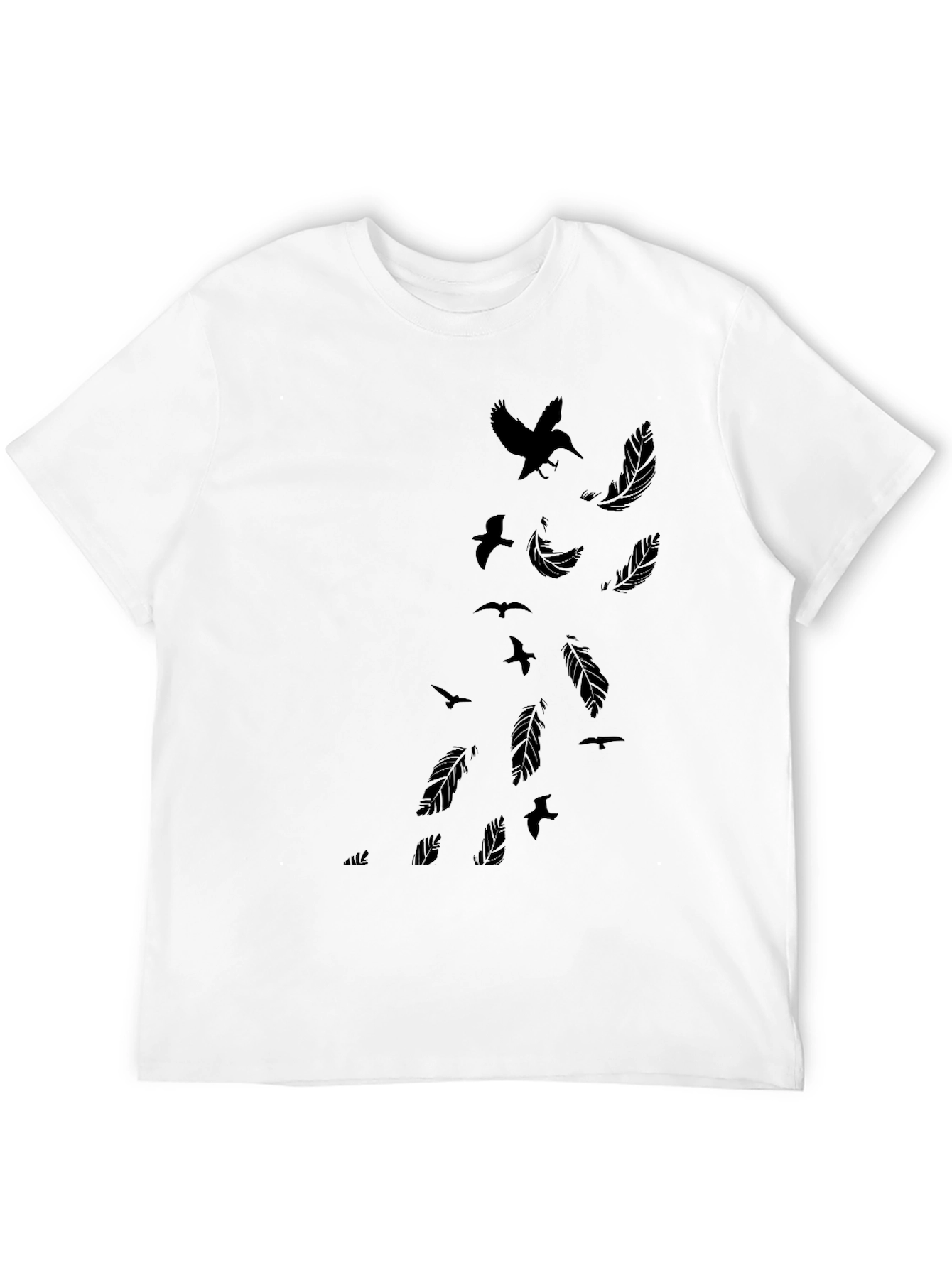 Mens Black T-Shirt - Feather & Bird Design
