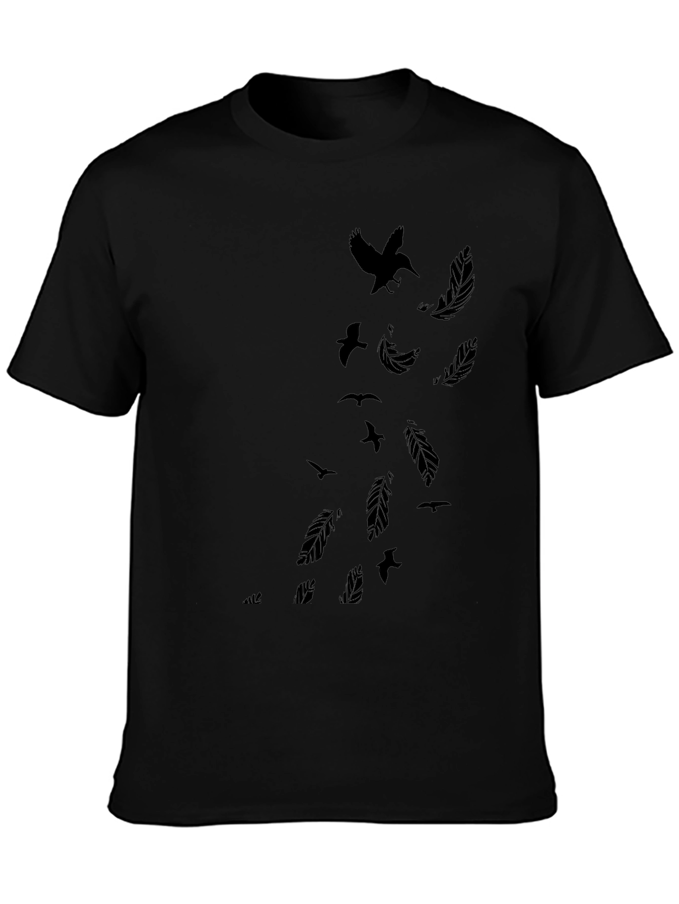 Mens Black T-Shirt - Feather & Bird Design