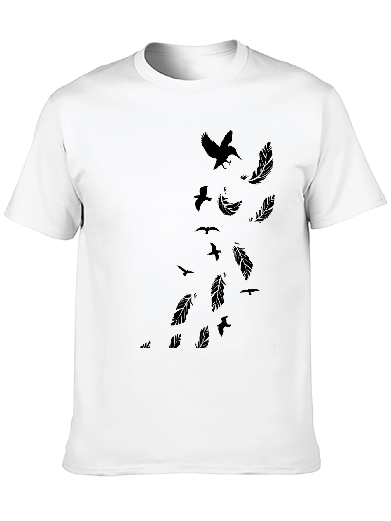 Mens Black T-Shirt - Feather & Bird Design