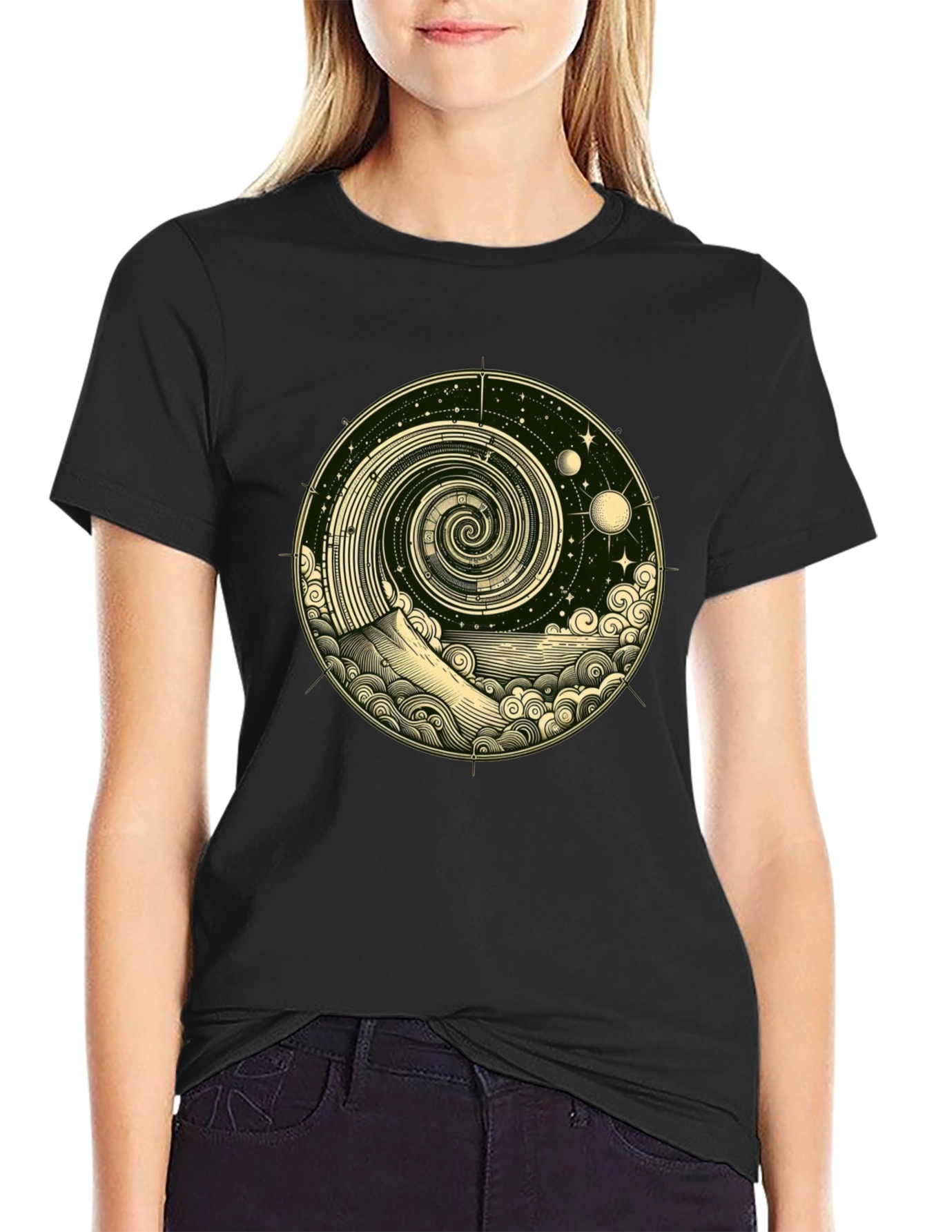 Cosmic Spiral Graphic Tee - Black