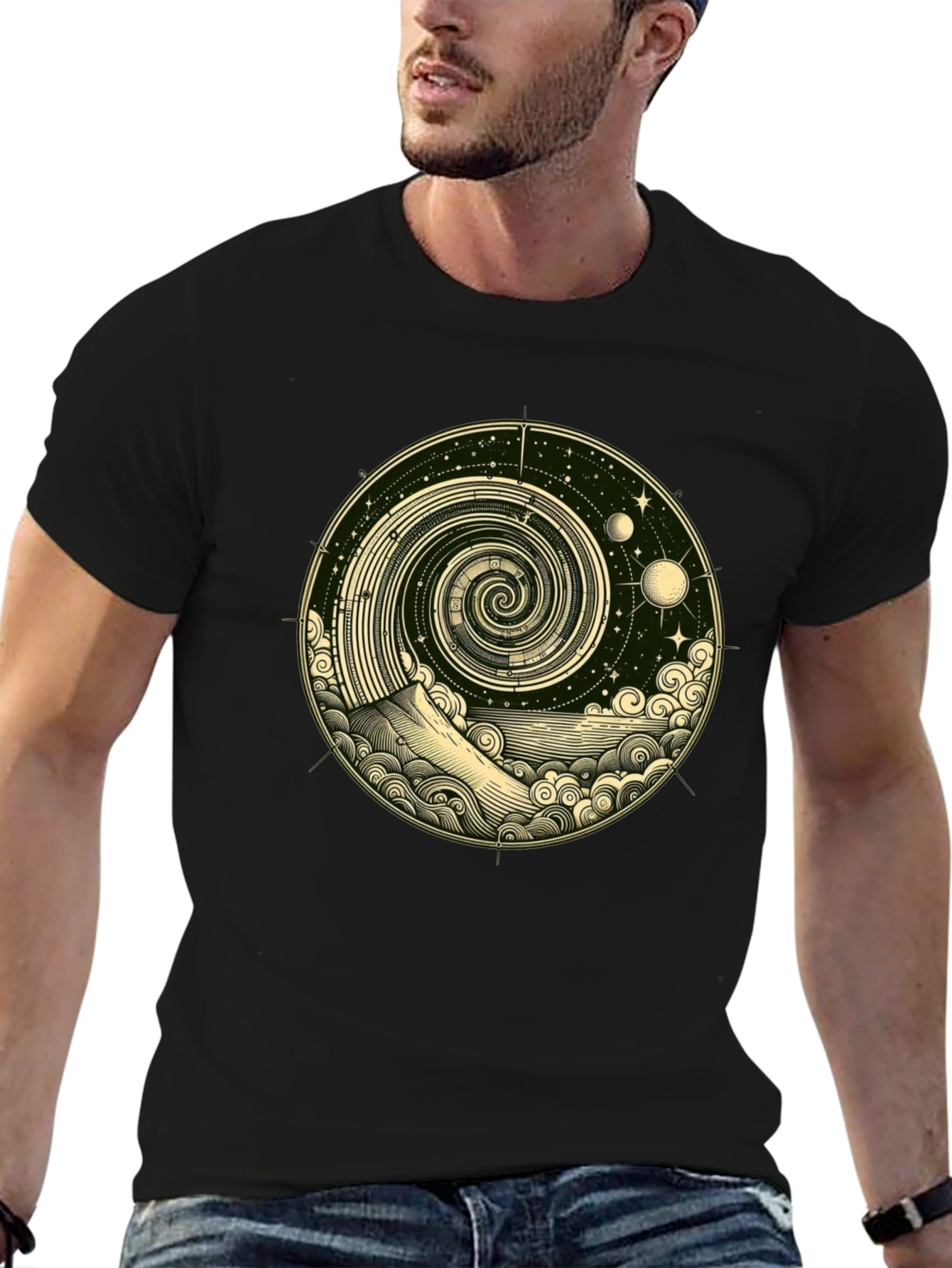 Cosmic Spiral Graphic Tee - Black