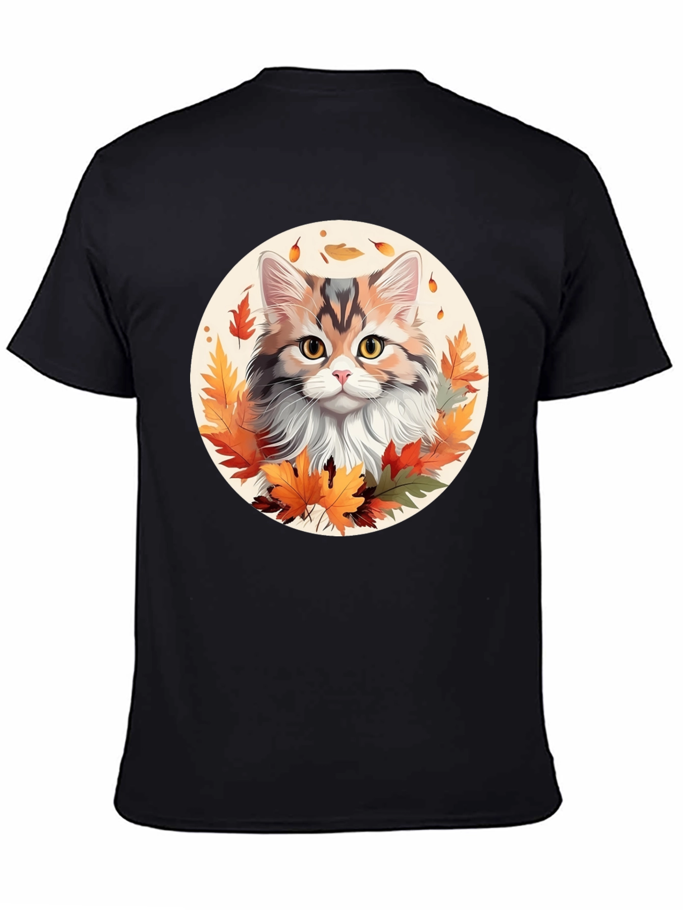 Autumn Cat T-Shirt - Fall Leaves Design